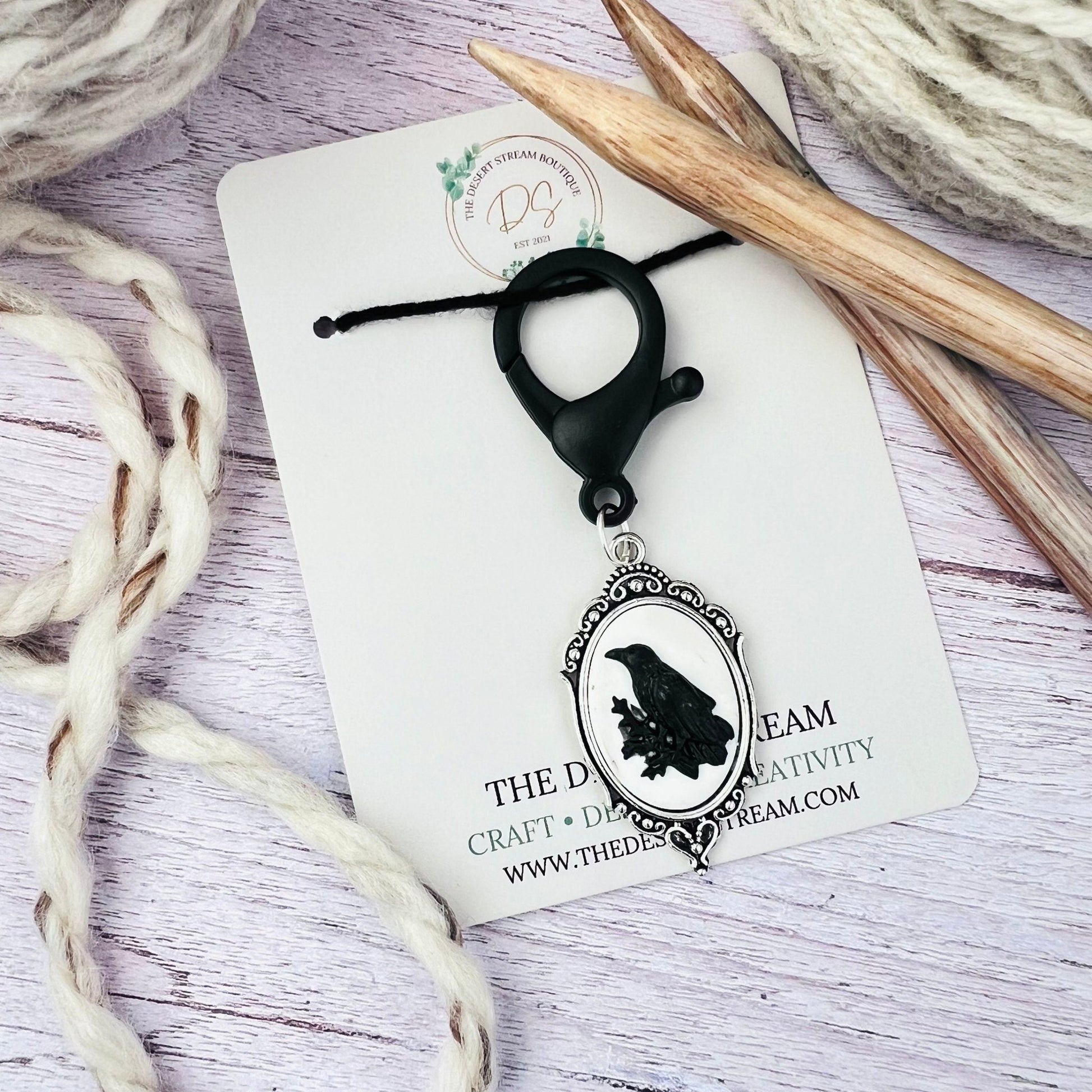 Victorian Raven Jumbo Stitch Marker - The Desert Stream Stitch