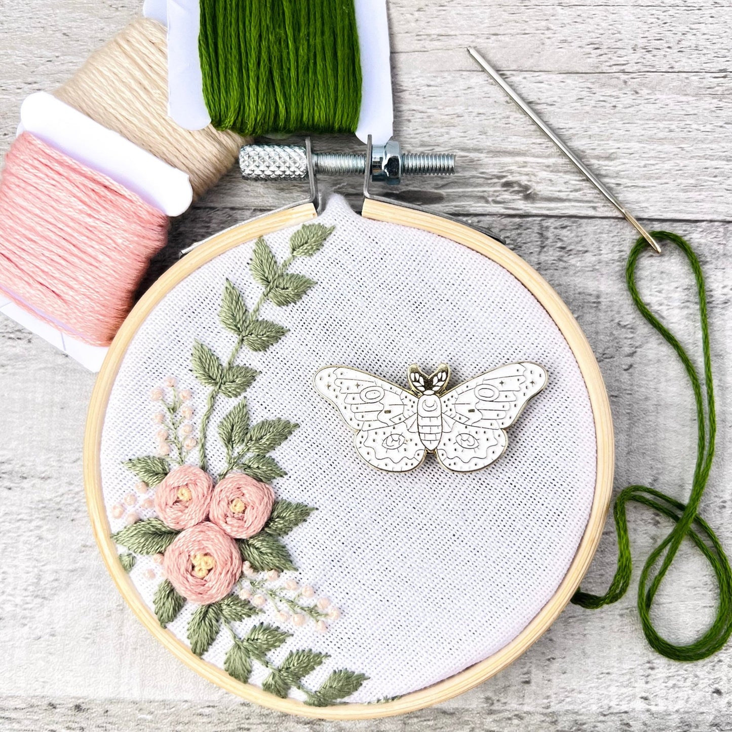 White Moth Needle Minder Needle Threader Magnetic - The Desert Stream Stitch