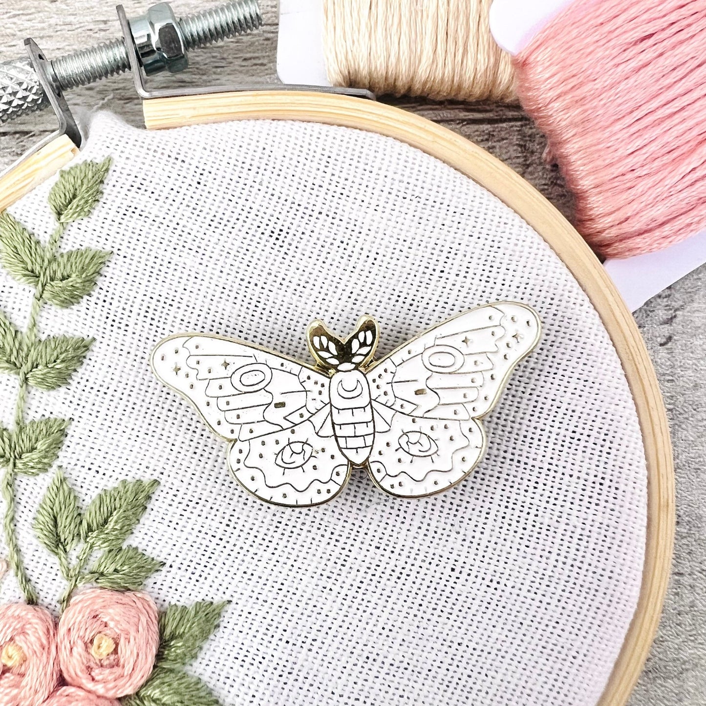 White Moth Needle Minder Needle Threader Magnetic - The Desert Stream Stitch