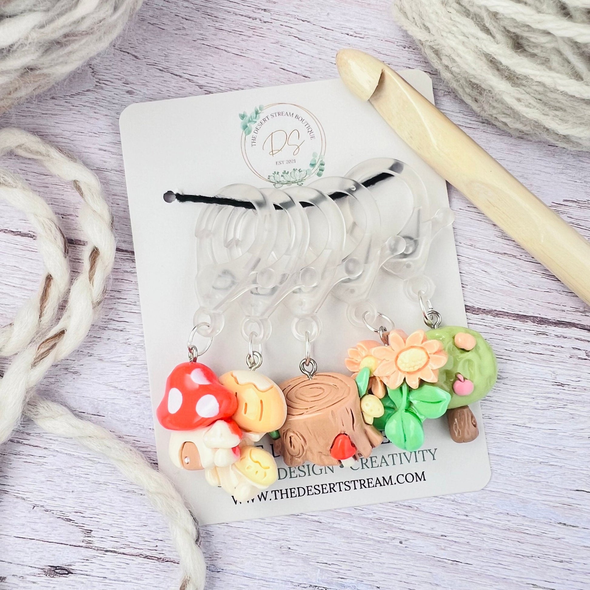 Woodland Forrest Jumbo Stitch Markers - The Desert Stream Stitch