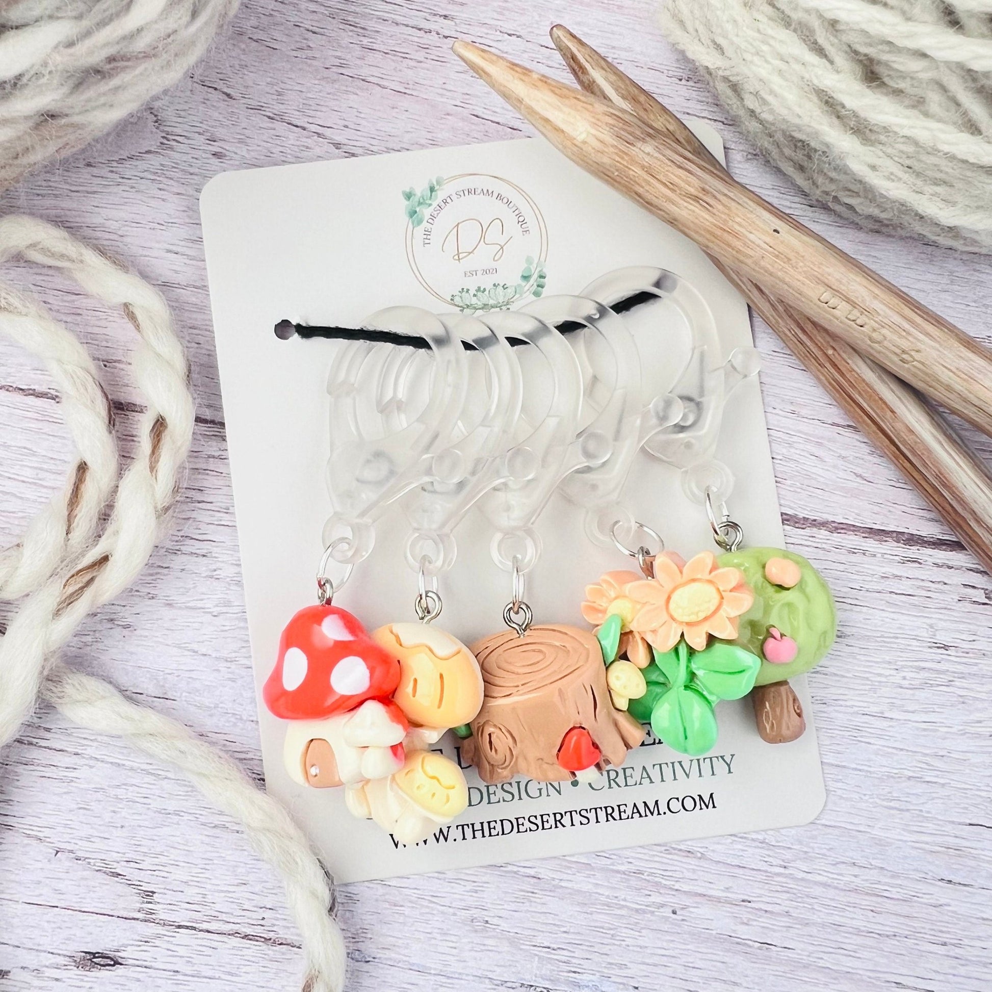 Woodland Forrest Jumbo Stitch Markers - The Desert Stream Stitch