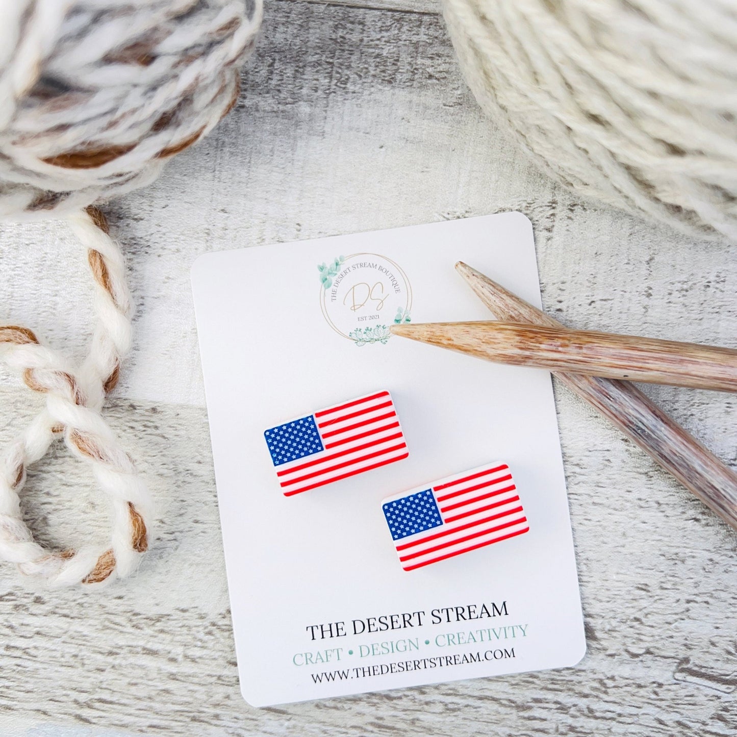American Flag Stitch Stopper Knitting Needle Point Protectors - The Desert Stream Stitch