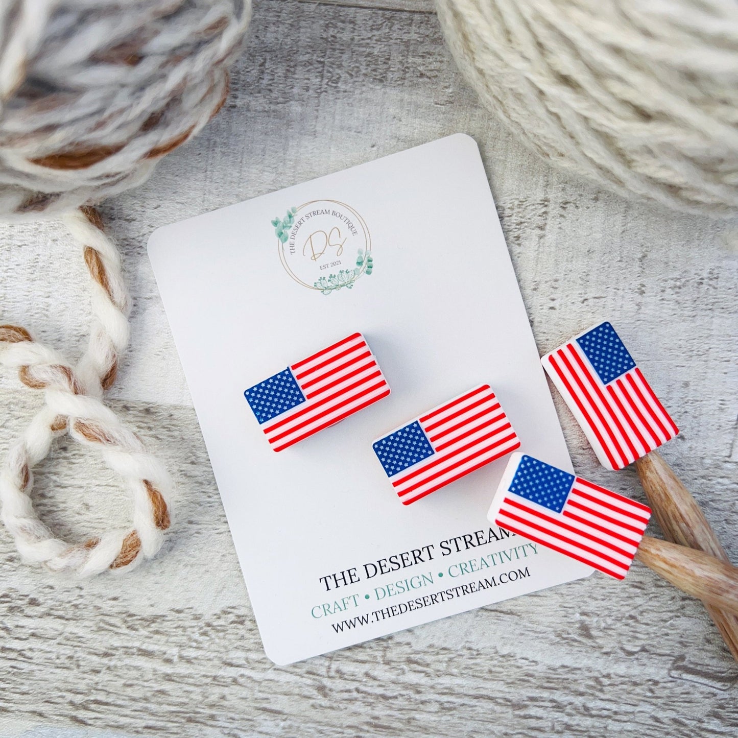 American Flag Stitch Stopper Knitting Needle Point Protectors - The Desert Stream Stitch