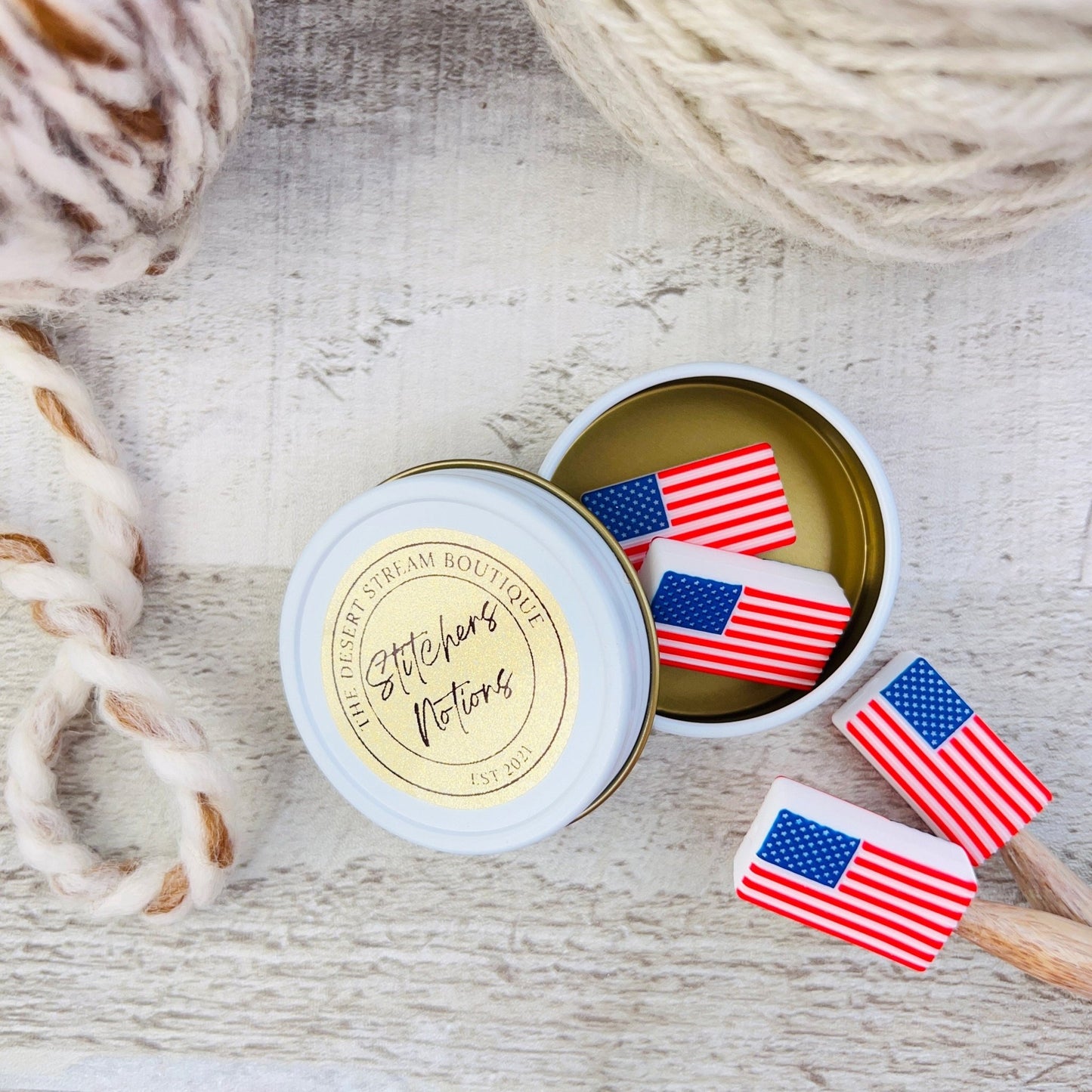 American Flag Stitch Stopper Knitting Needle Point Protectors - The Desert Stream Stitch