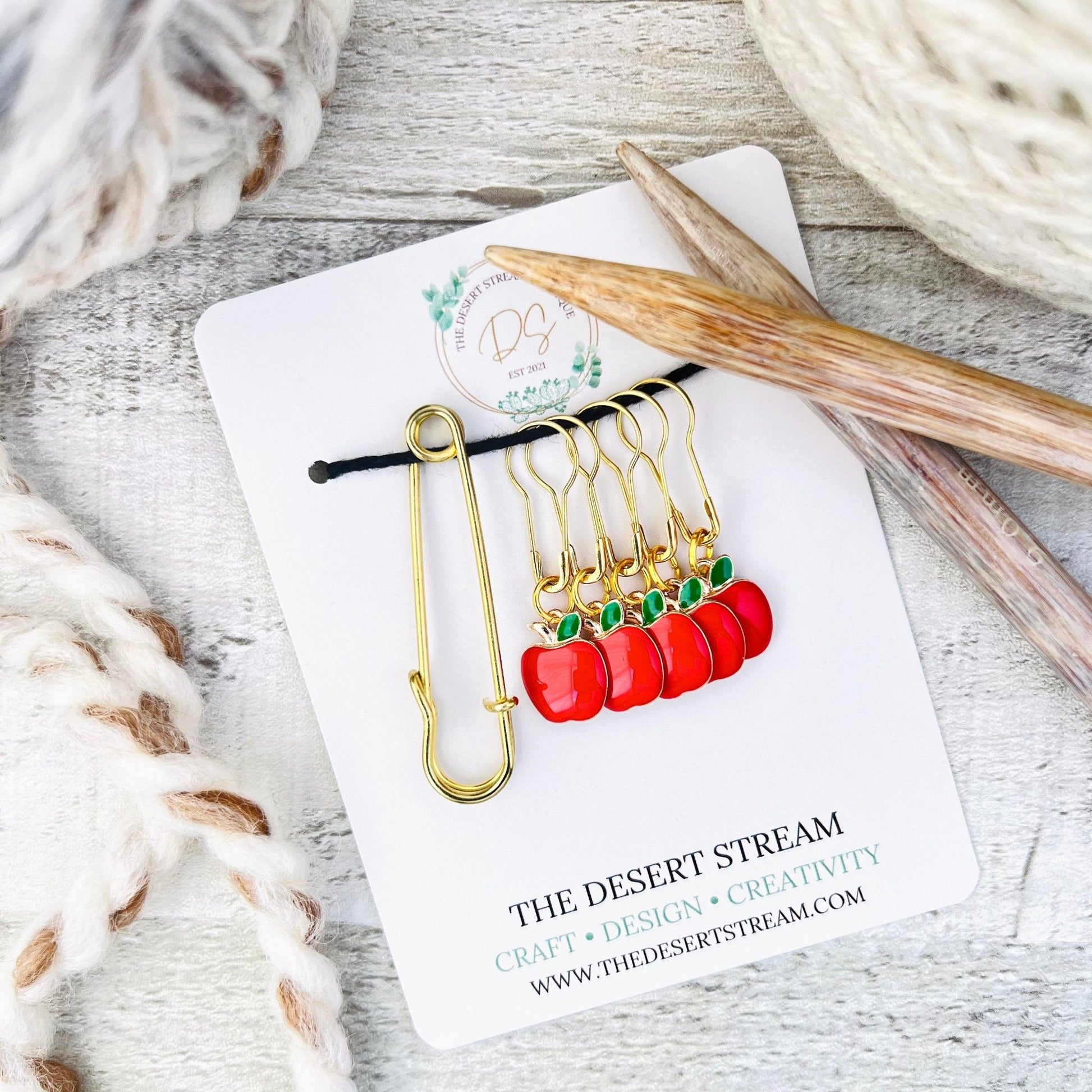 Apple Stitch Markers Set - Knitting and Crochet - The Desert Stream Stitch