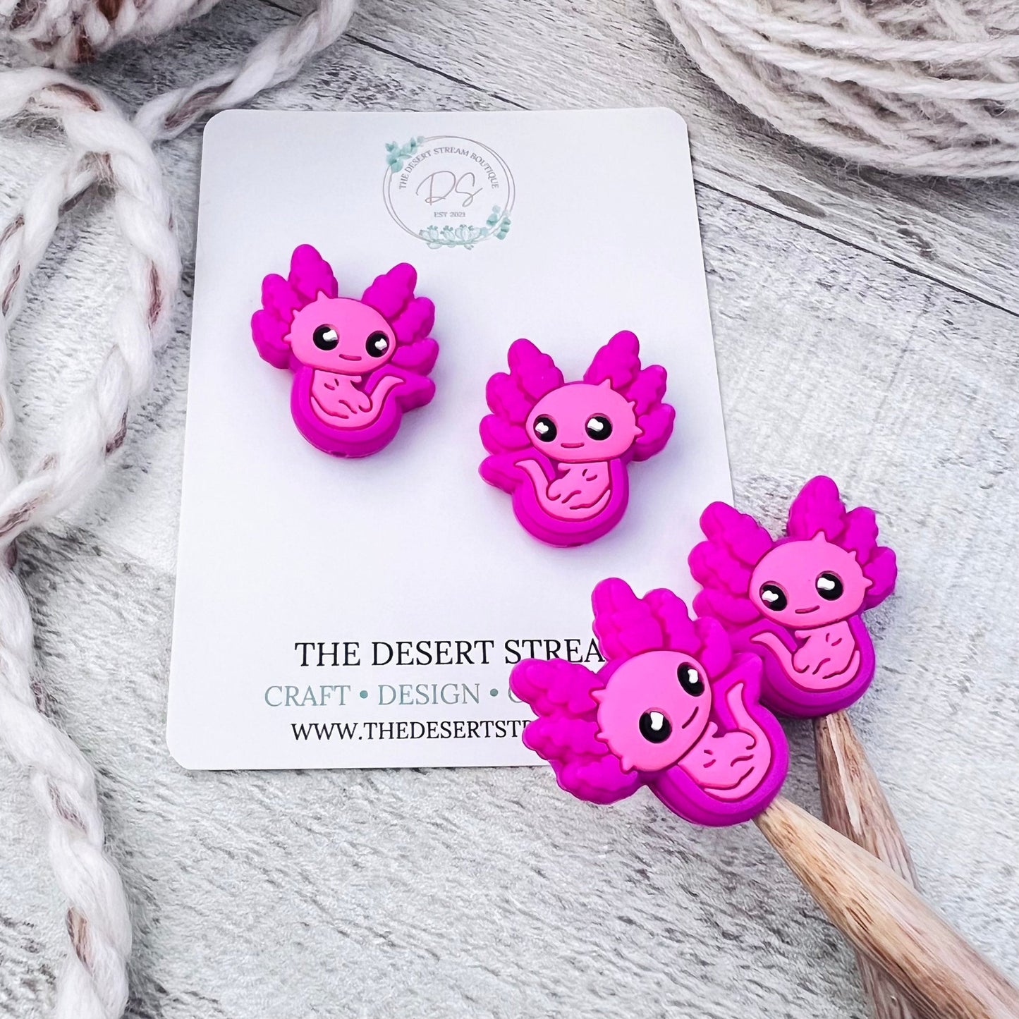 Axolotl Stitch Stoppers Knitting Needle Point Protectors - The Desert Stream Stitch