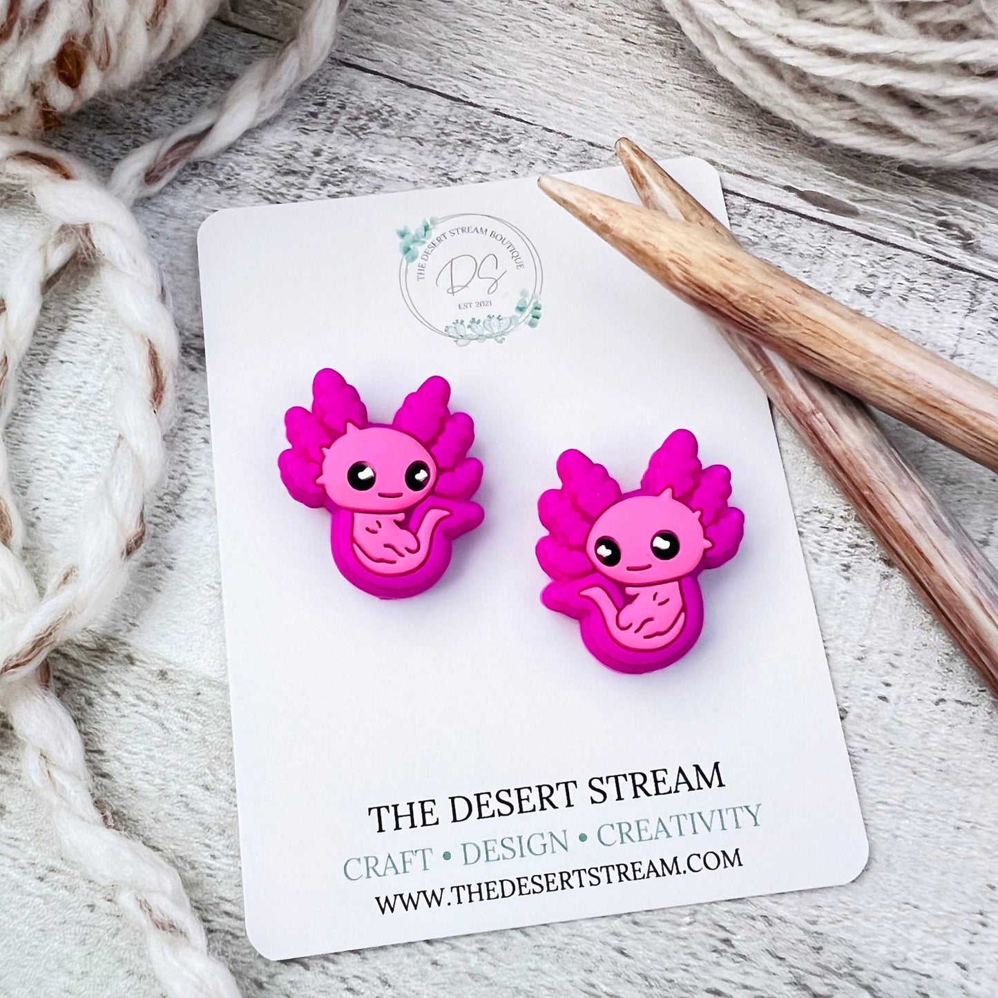 Axolotl Stitch Stoppers Knitting Needle Point Protectors - The Desert Stream Stitch