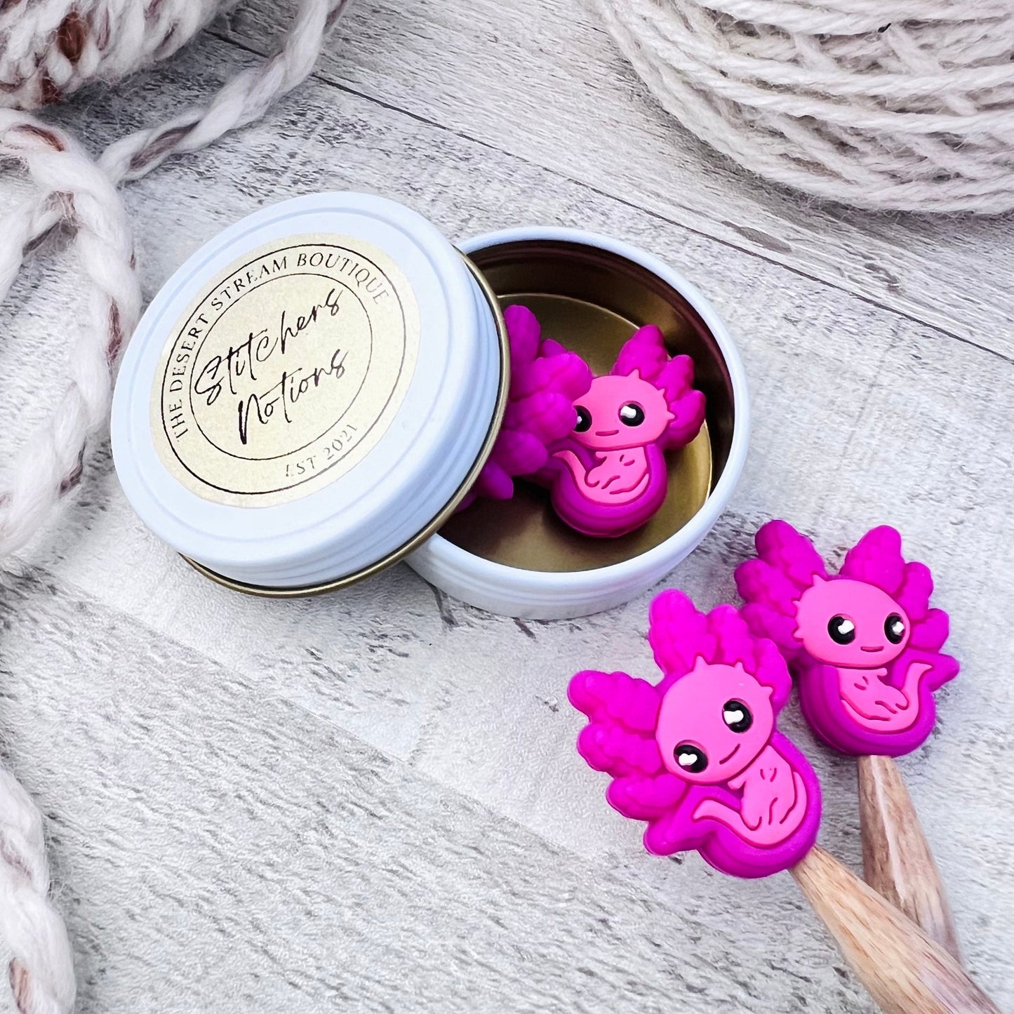 Axolotl Stitch Stoppers Knitting Needle Point Protectors - The Desert Stream Stitch
