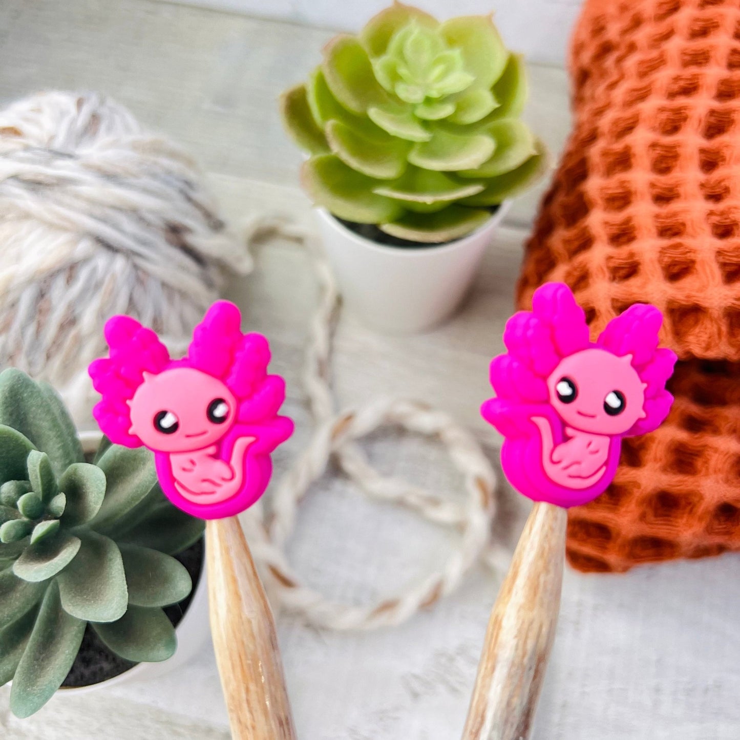 Axolotl Stitch Stoppers Knitting Needle Point Protectors - The Desert Stream Stitch