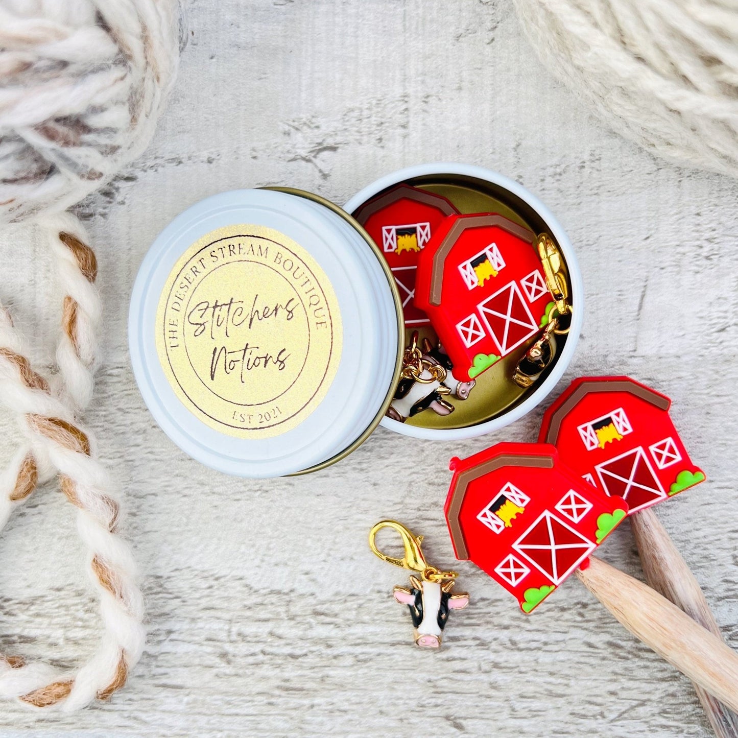 Barnyard Knitting Notions Tin Set - The Desert Stream Stitch