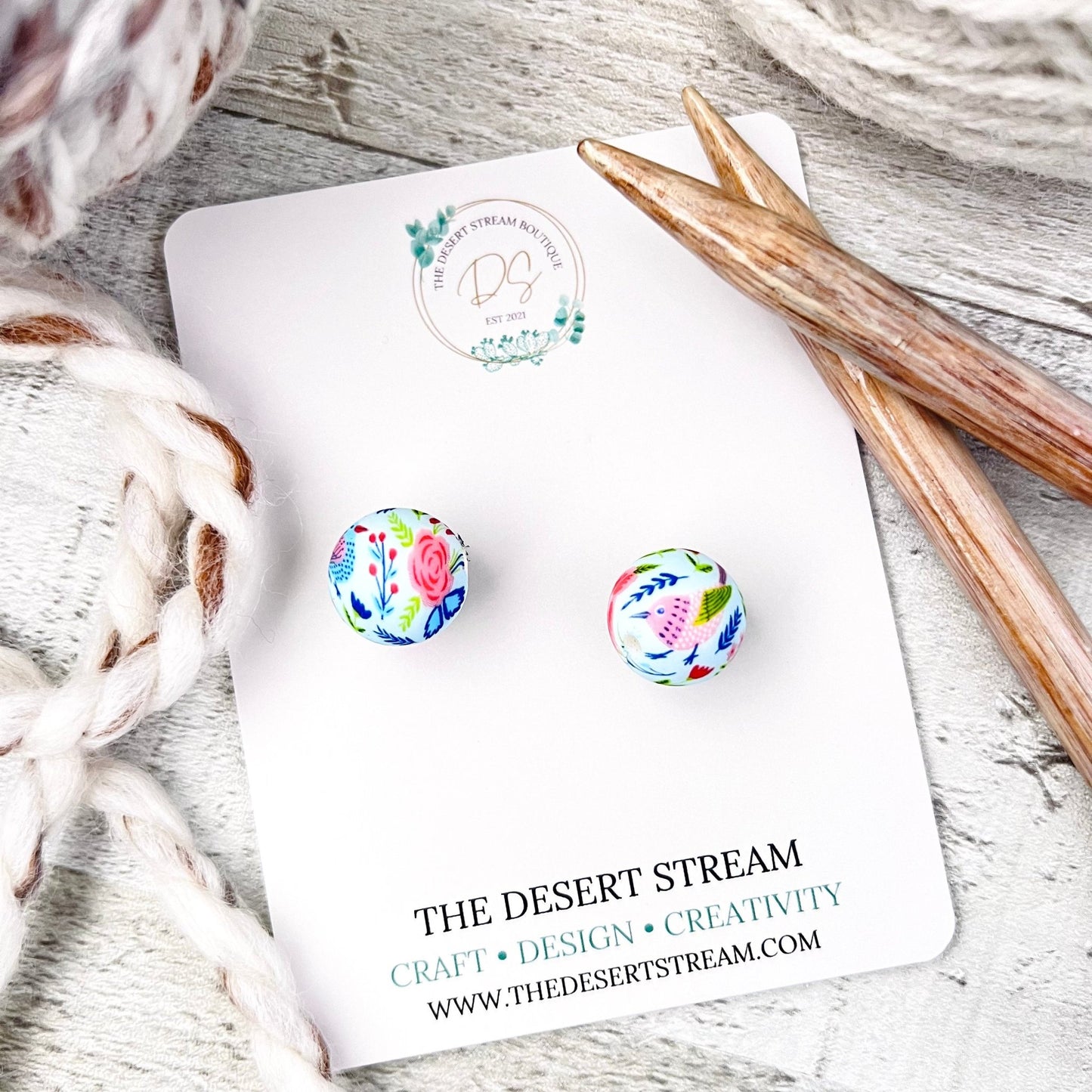 Bird Stitch Stopper Knitting Needle Point Protectors - The Desert Stream Stitch