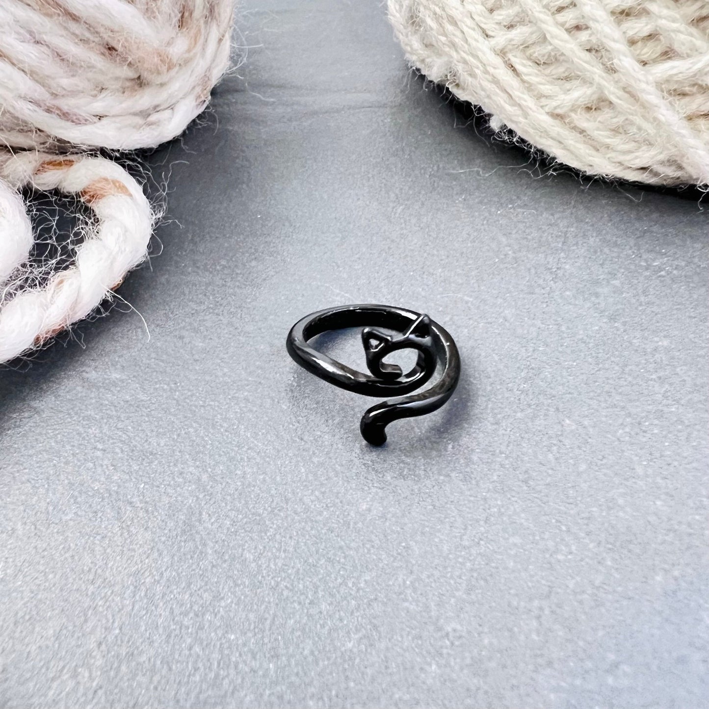 Black Cat Ears Adjustable Tension Ring - The Desert Stream Stitch