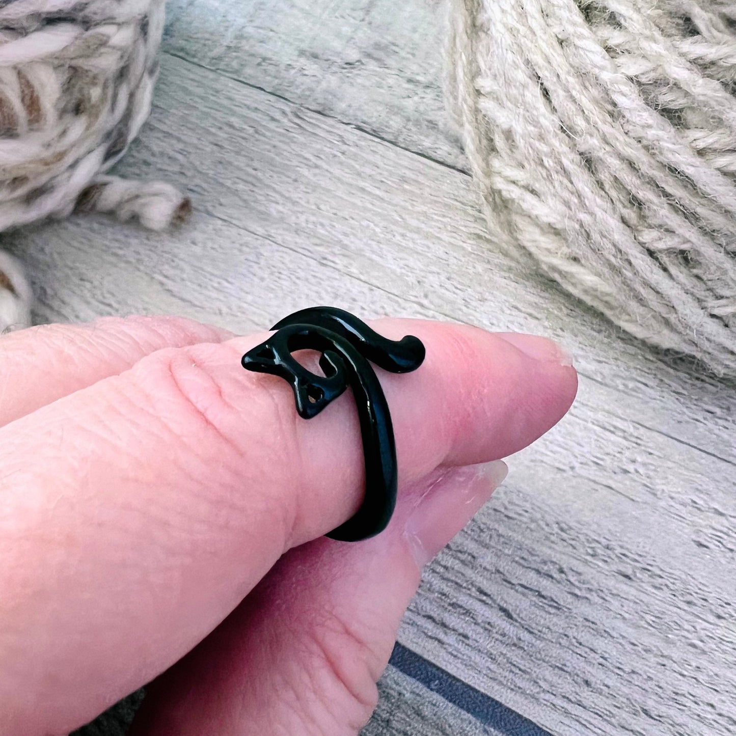 Black Cat Ears Adjustable Tension Ring - The Desert Stream Stitch