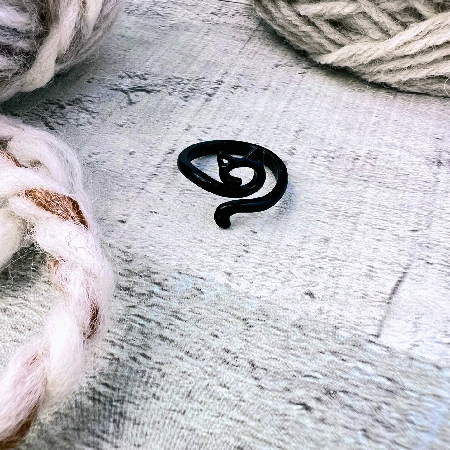Black Cat Ears Adjustable Tension Ring - The Desert Stream Stitch