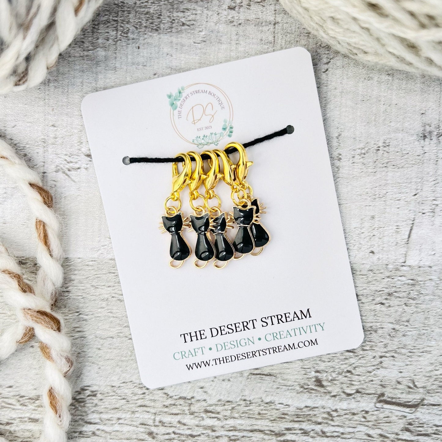 Black Cat Stitch Markers Set - Knitting and Crochet - The Desert Stream Stitch