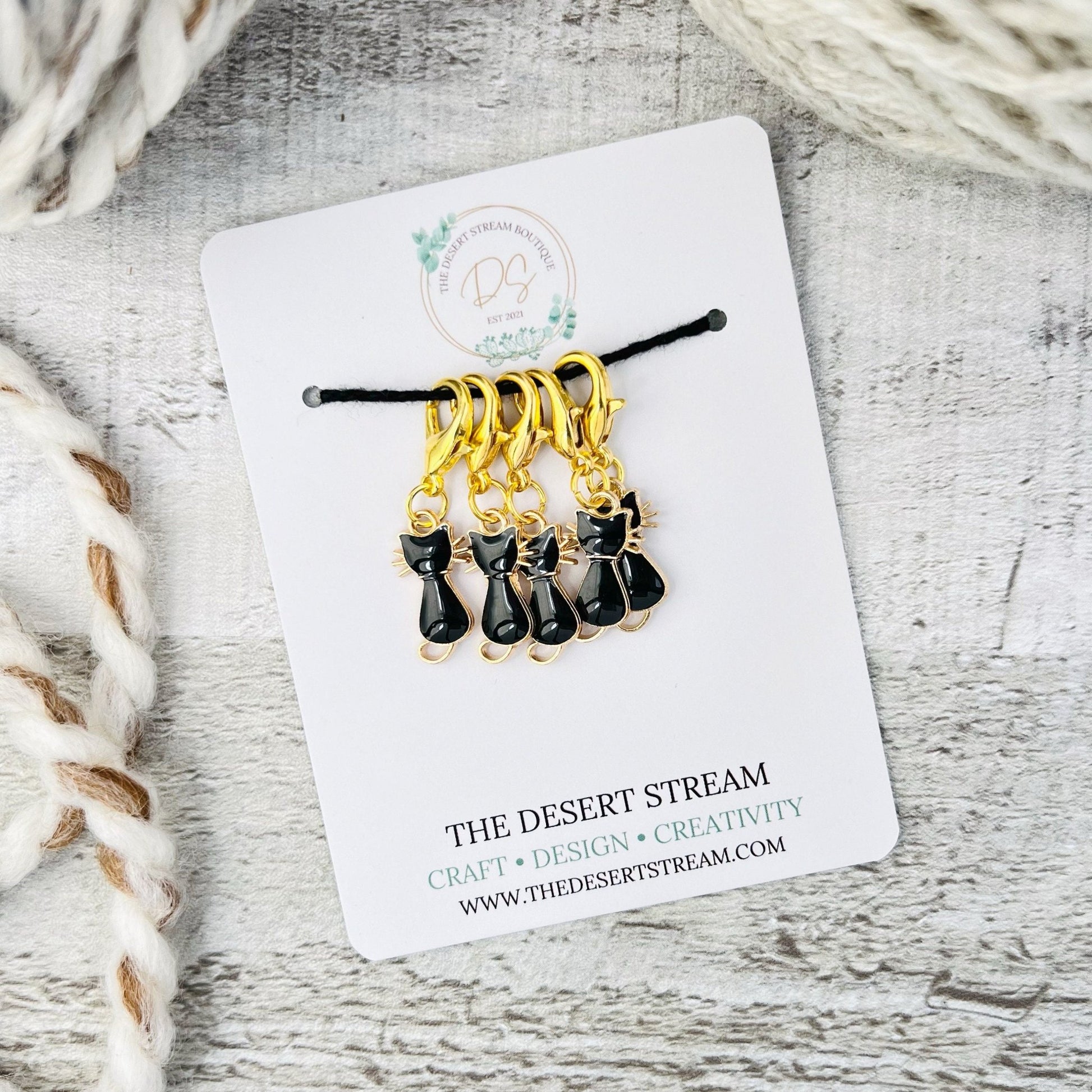 Black Cat Stitch Markers Set - Knitting and Crochet - The Desert Stream Stitch