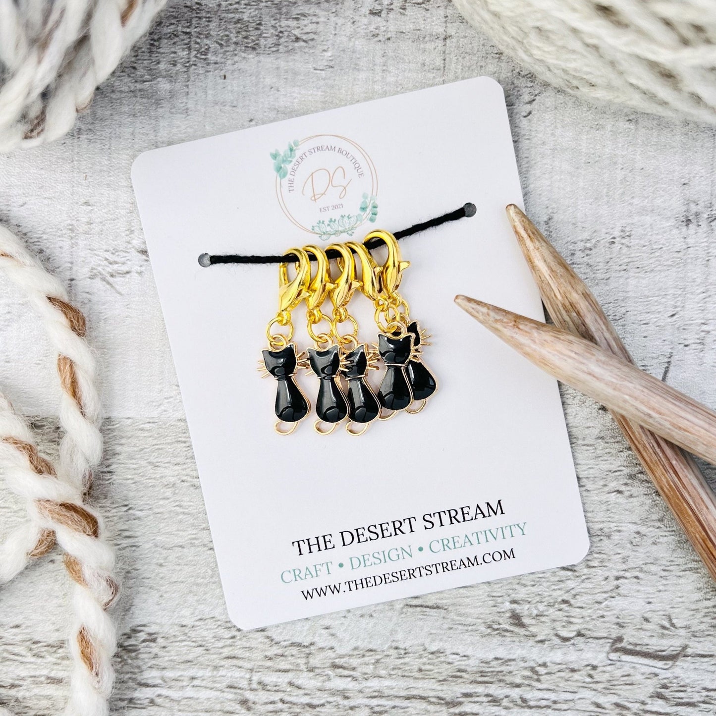Black Cat Stitch Markers Set - Knitting and Crochet - The Desert Stream Stitch