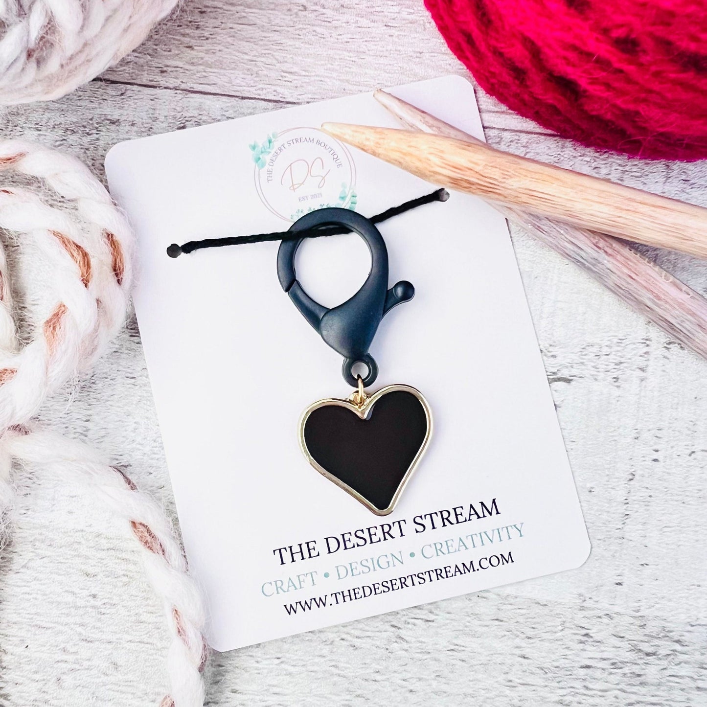 Black Heart Jumbo Stitch Marker - The Desert Stream Stitch