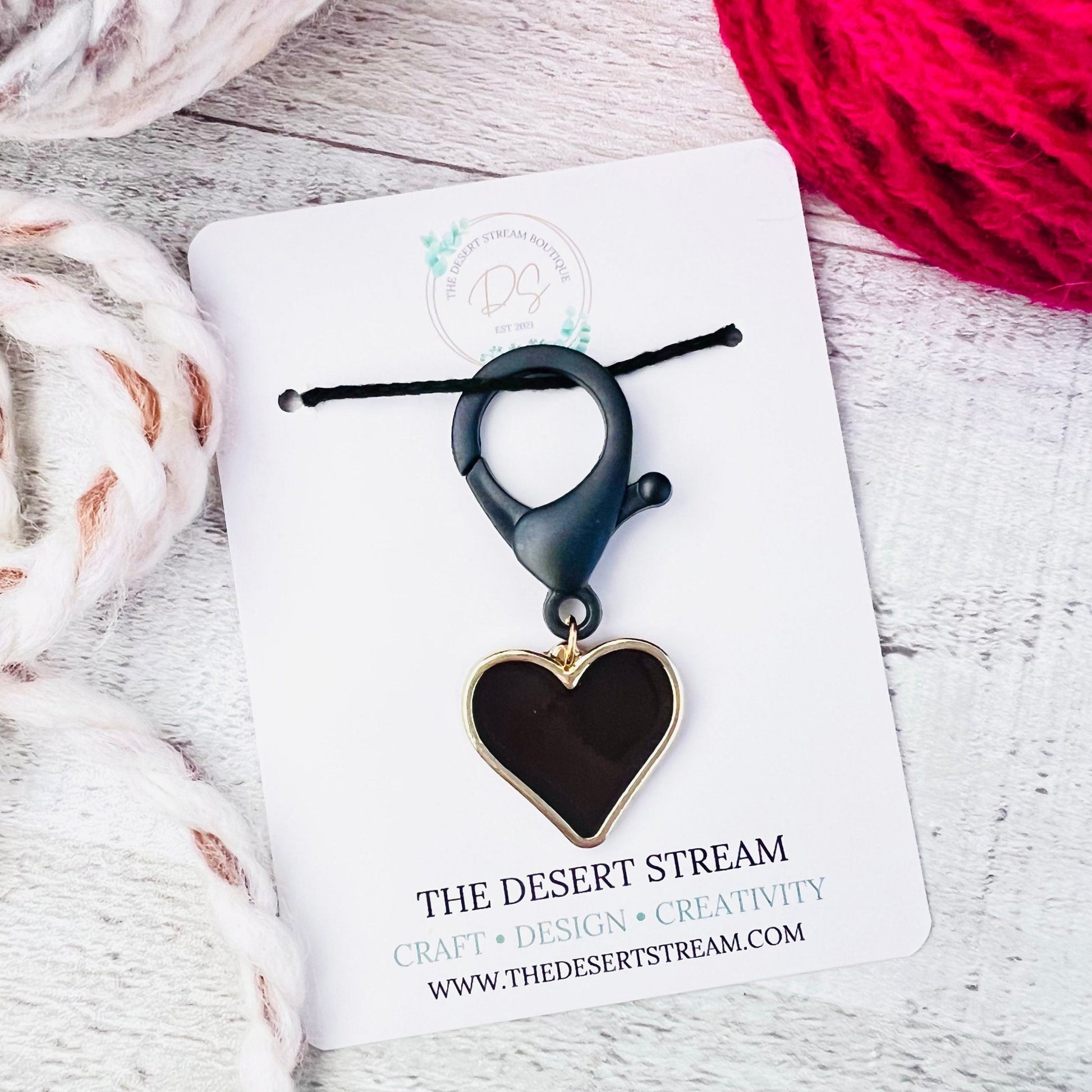 Black Heart Jumbo Stitch Marker - The Desert Stream Stitch