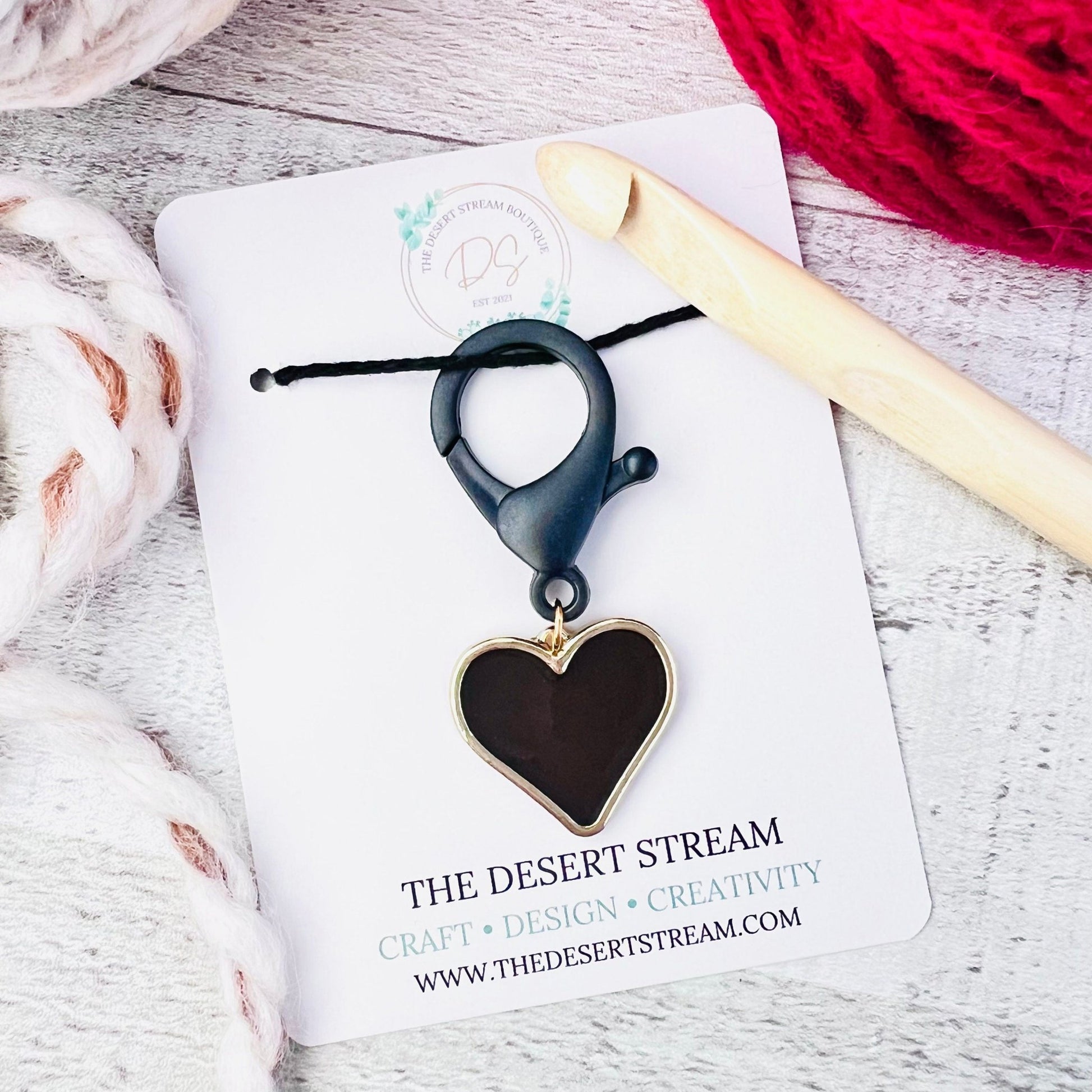 Black Heart Jumbo Stitch Marker - The Desert Stream Stitch