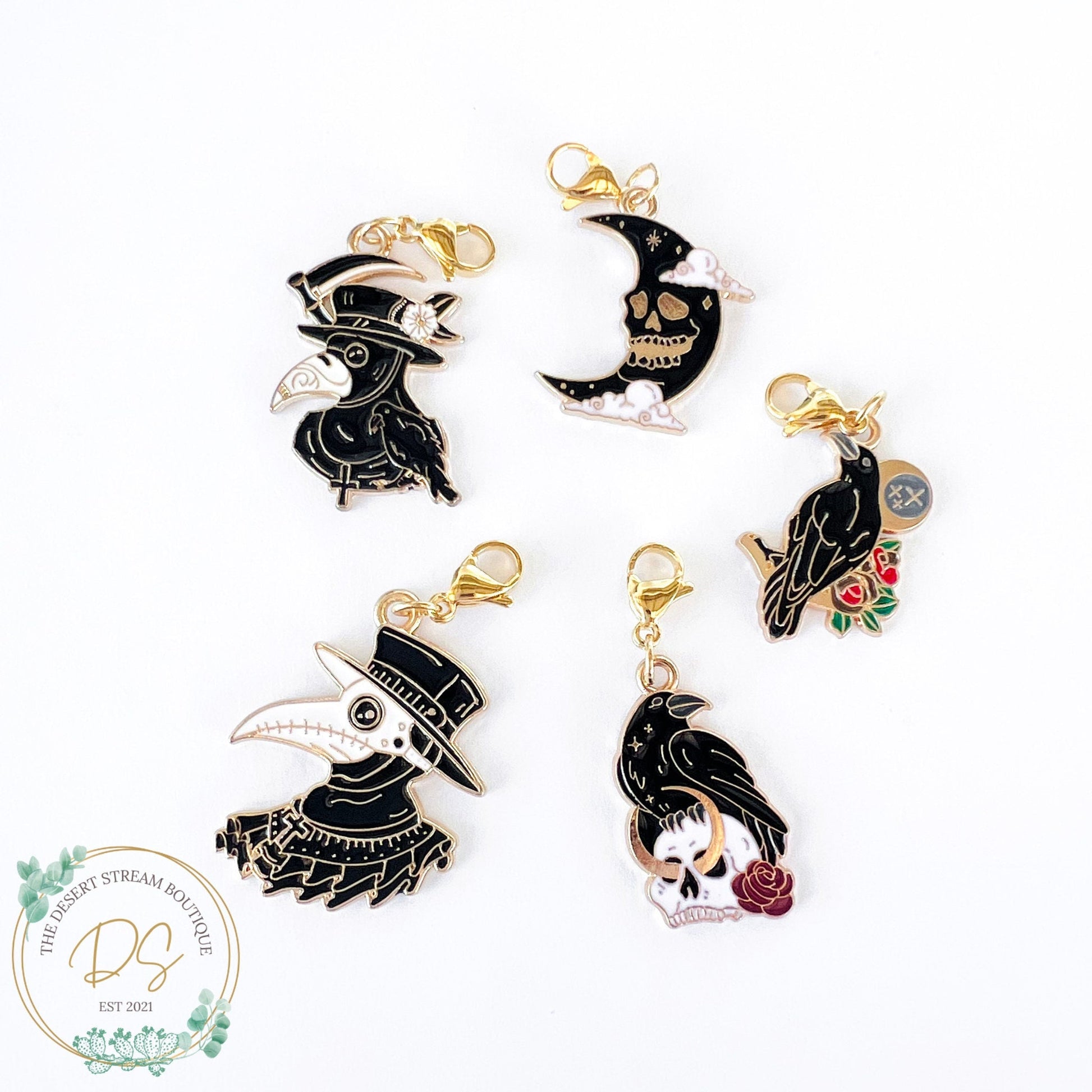Black Raven Stitch Markers Set - Knitting and Crochet - The Desert Stream Stitch