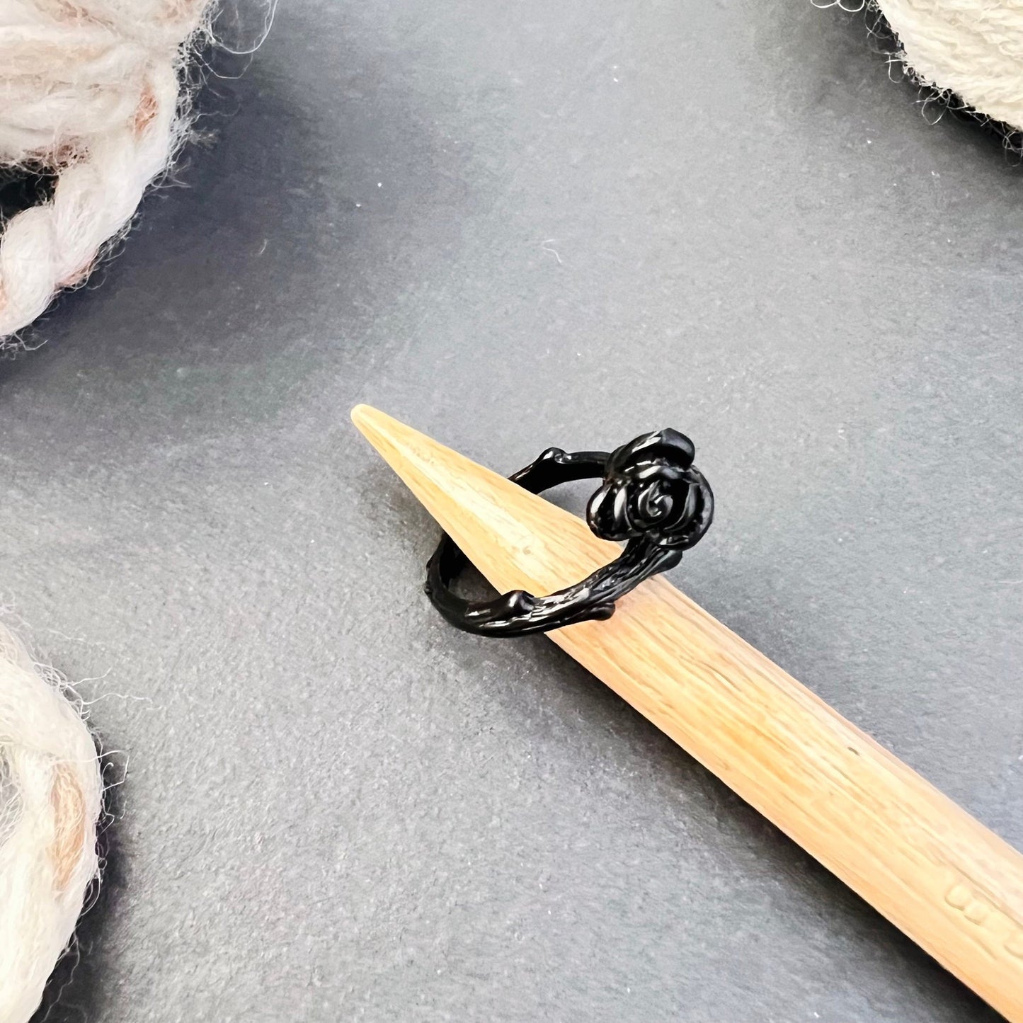 Black Rose Adjustable Tension Ring - The Desert Stream Stitch