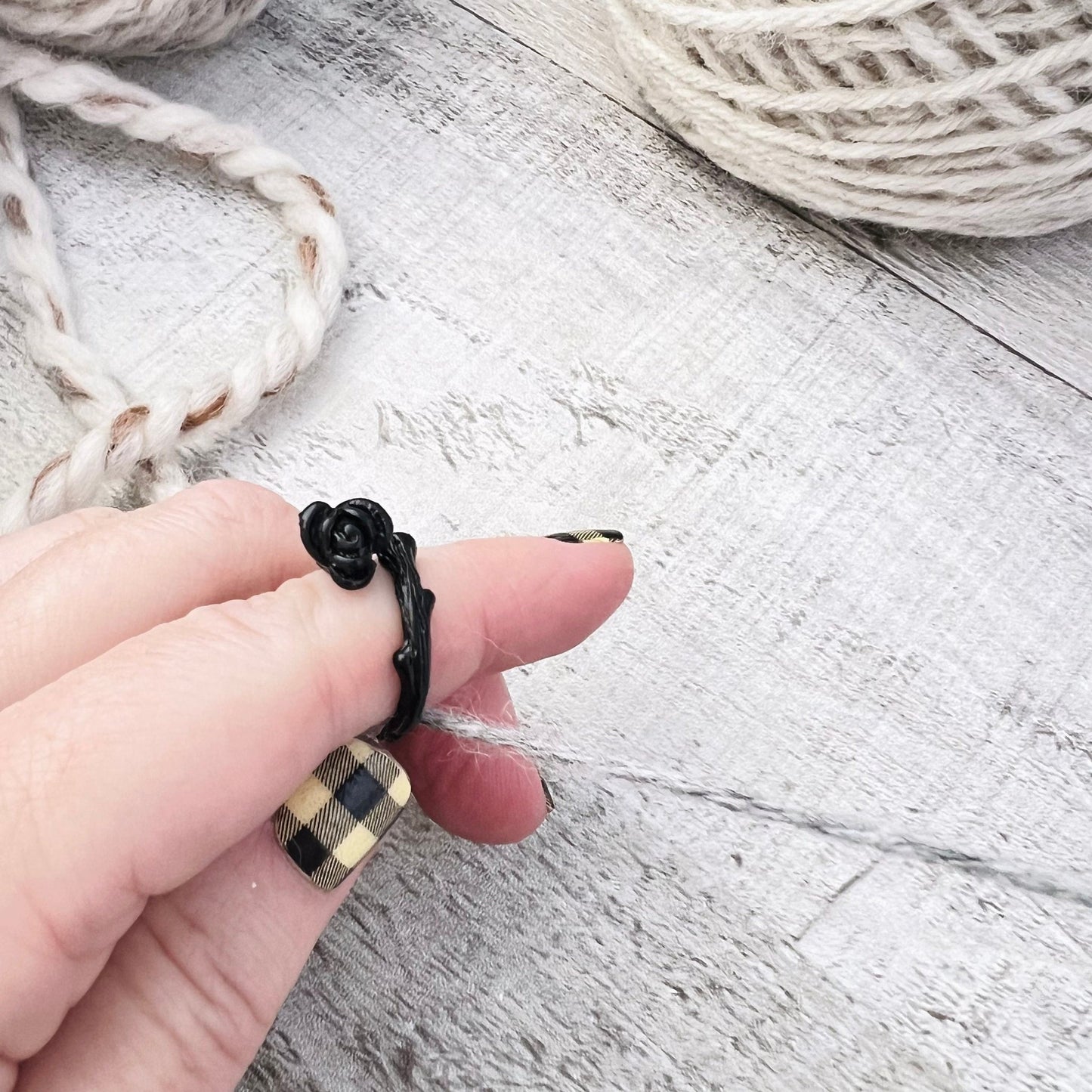 Black Rose Adjustable Tension Ring - The Desert Stream Stitch