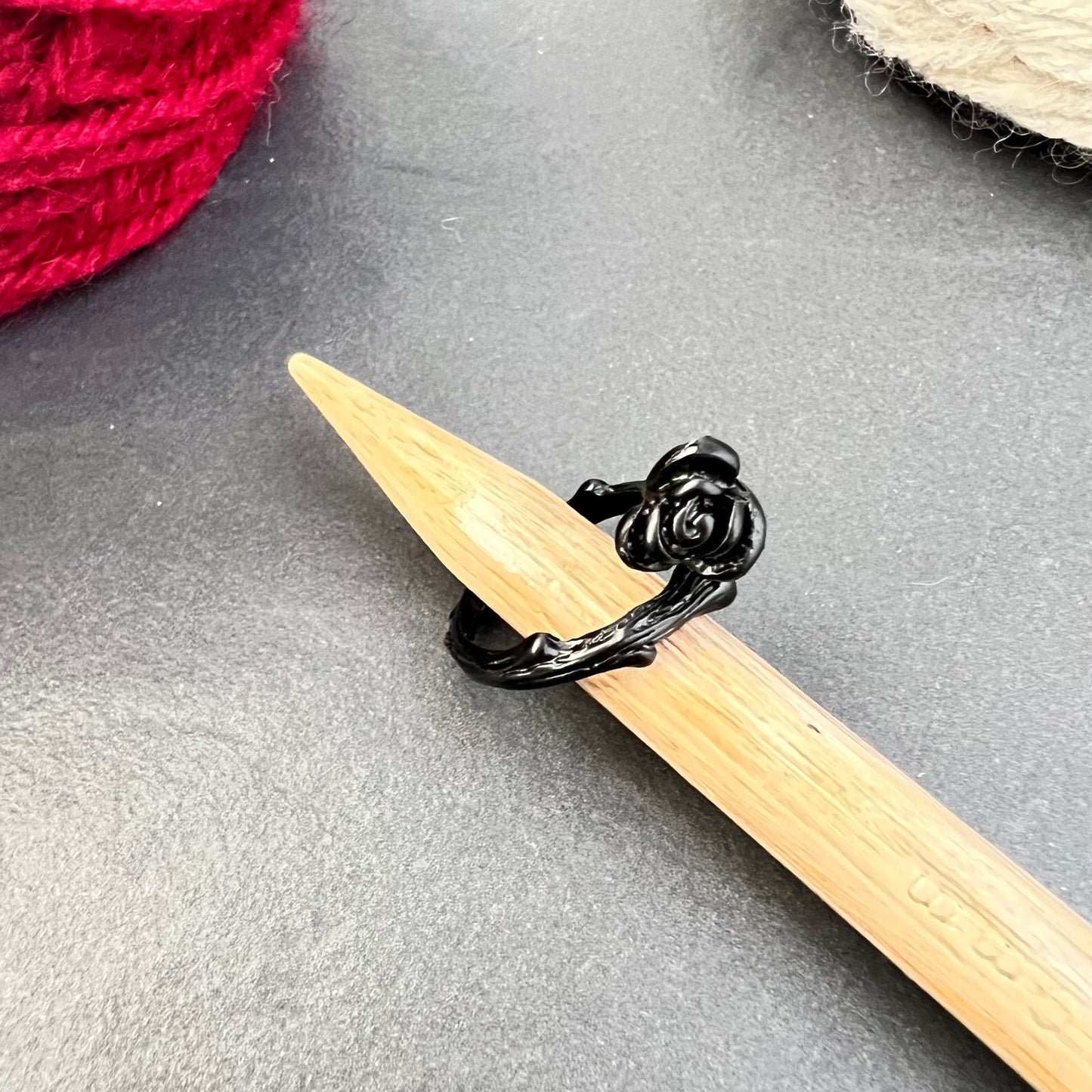 Black Rose Adjustable Tension Ring - The Desert Stream Stitch