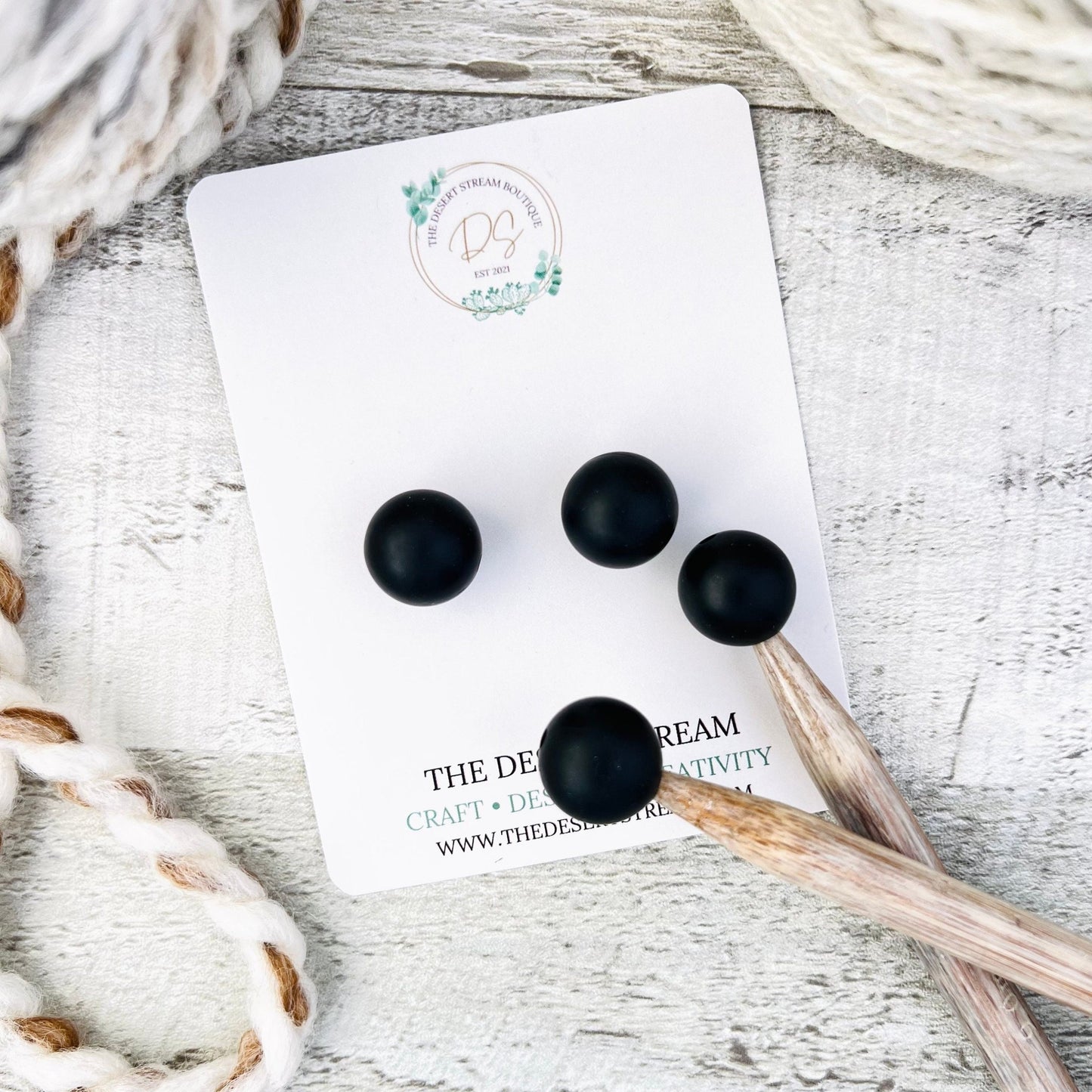 Black Stitch Stoppers Knitting Needle Point Protectors - The Desert Stream Stitch