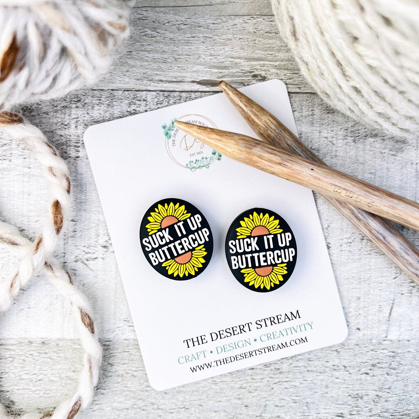 Buttercup Stitch Stoppers Knitting Needle Point Protectors - The Desert Stream Stitch