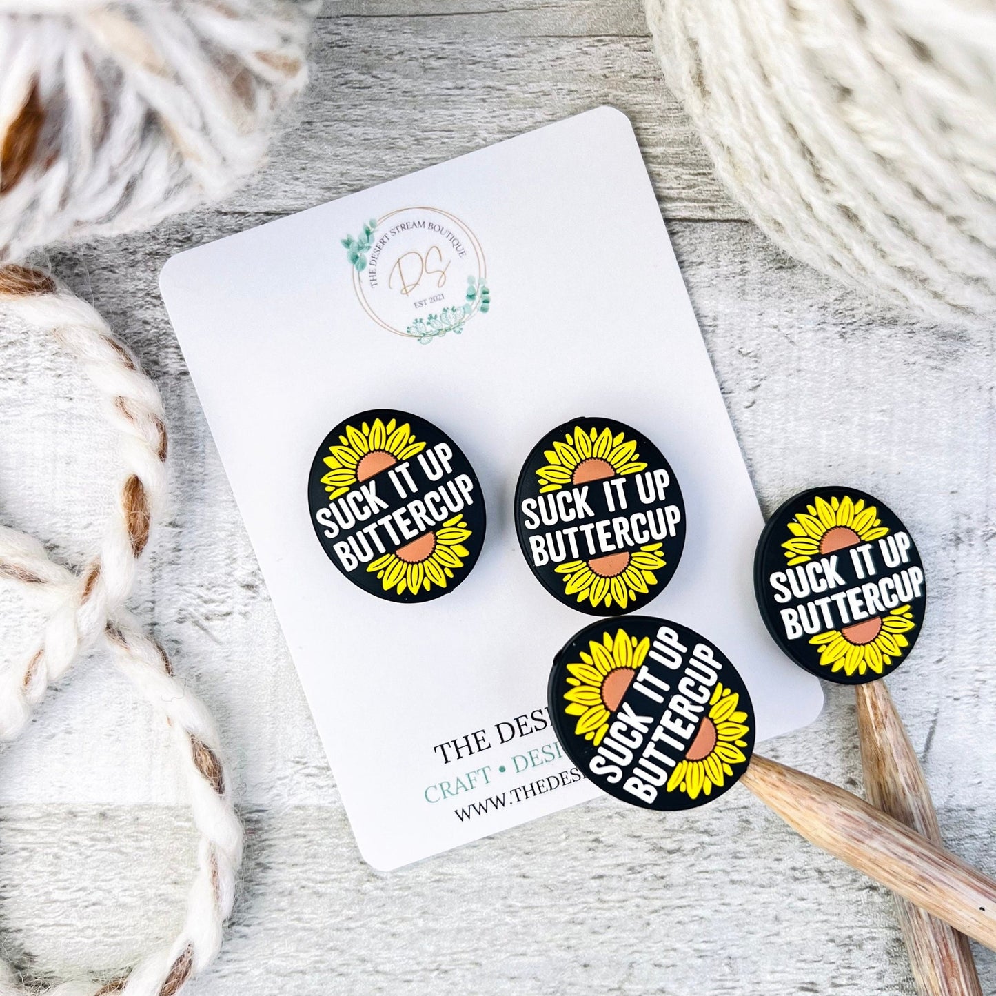 Buttercup Stitch Stoppers Knitting Needle Point Protectors - The Desert Stream Stitch