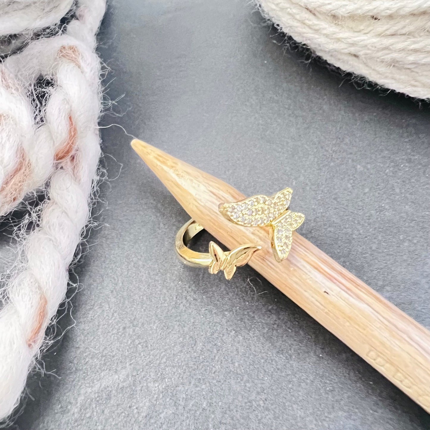 Butterfly Adjustable Tension Ring Cubic Zirconia - The Desert Stream Stitch