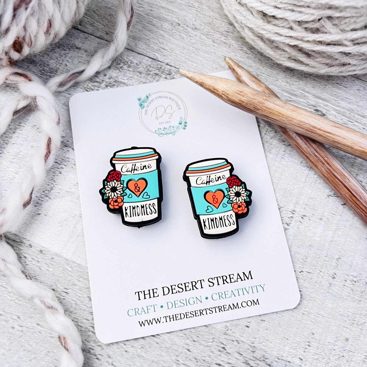 Caffeine & Kindness Stitch Stoppers Knitting Needle Point Protectors - The Desert Stream Stitch