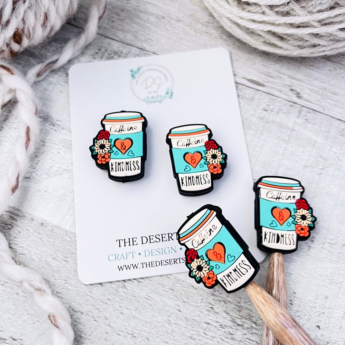 Caffeine & Kindness Stitch Stoppers Knitting Needle Point Protectors - The Desert Stream Stitch
