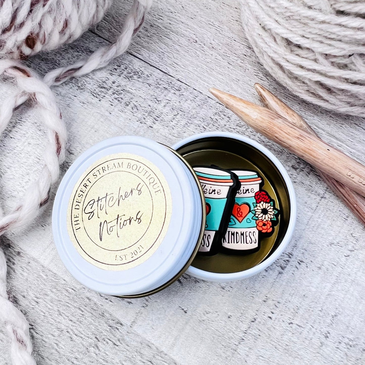 Caffeine & Kindness Stitch Stoppers Knitting Needle Point Protectors - The Desert Stream Stitch