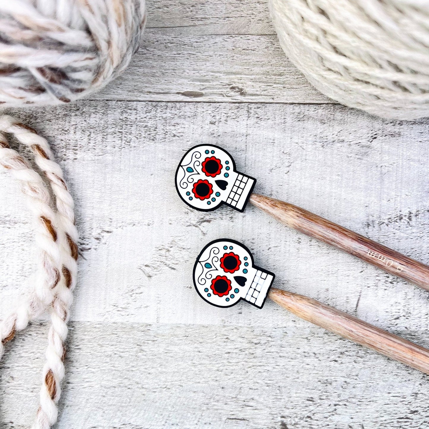 Candy Skull Stitch Stoppers Knitting Needle Point Protectors - The Desert Stream Stitch