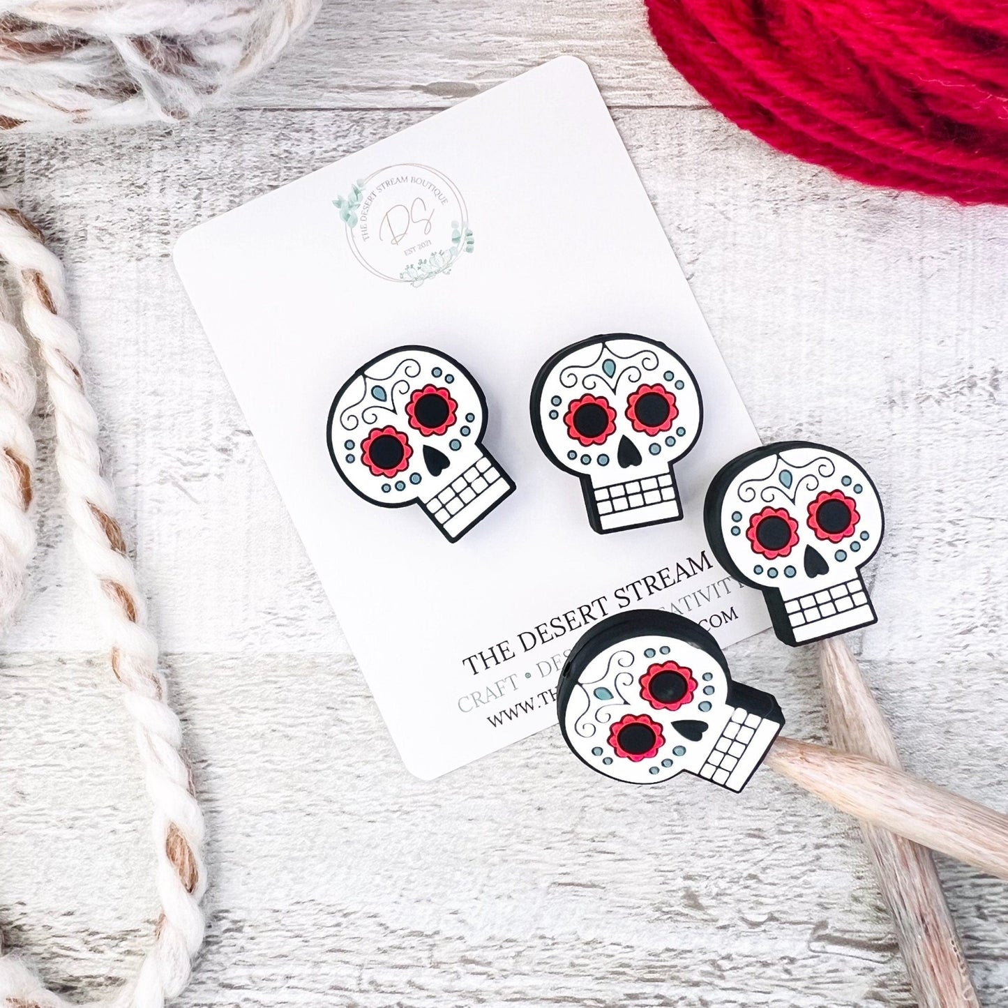 Candy Skull Stitch Stoppers Knitting Needle Point Protectors - The Desert Stream Stitch