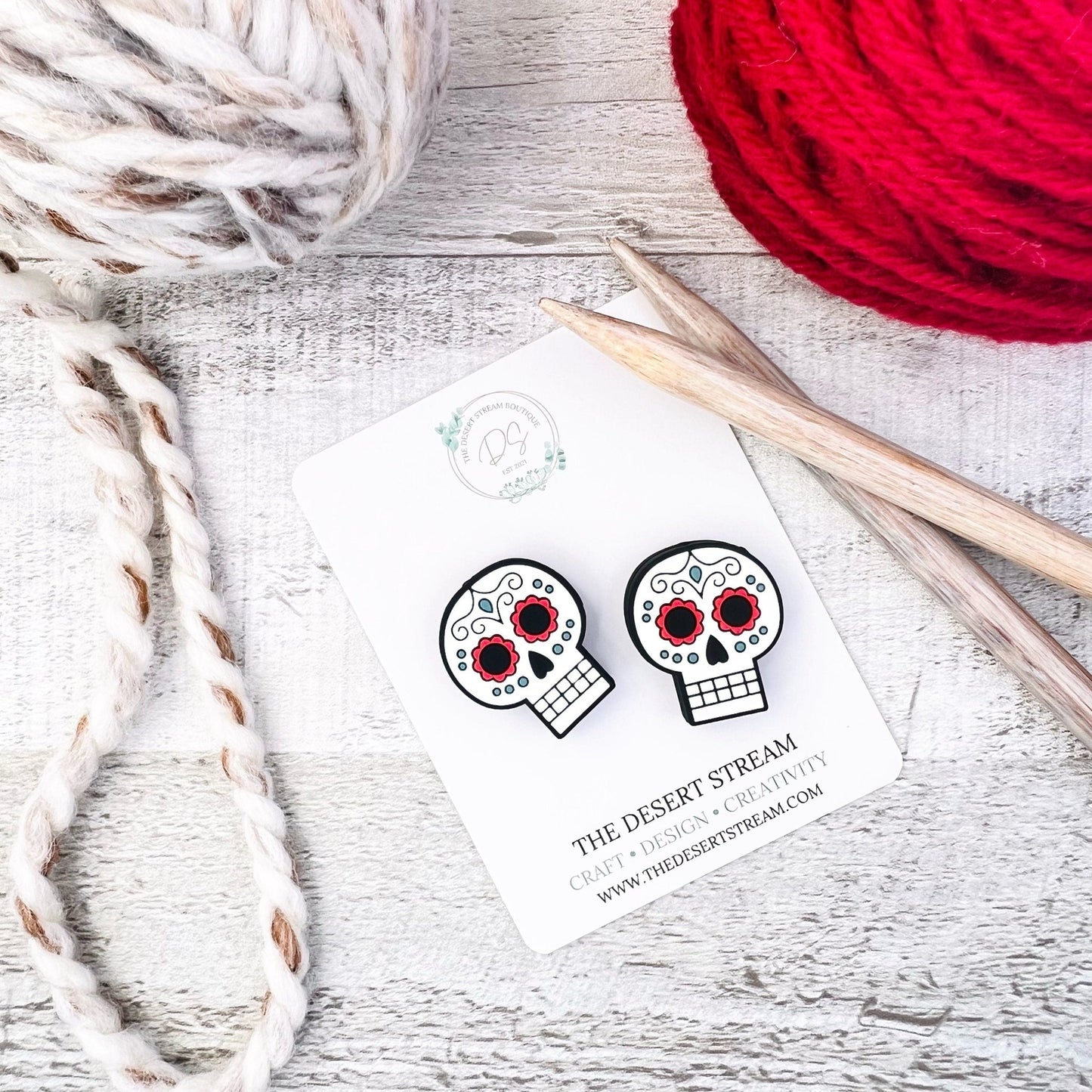 Candy Skull Stitch Stoppers Knitting Needle Point Protectors - The Desert Stream Stitch