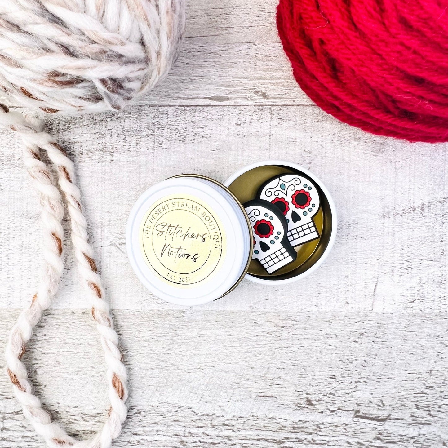 Candy Skull Stitch Stoppers Knitting Needle Point Protectors - The Desert Stream Stitch
