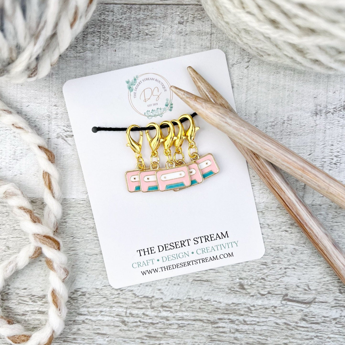Cassette Tape 90's Stitch Markers Set - Knitting and Crochet - The Desert Stream Stitch
