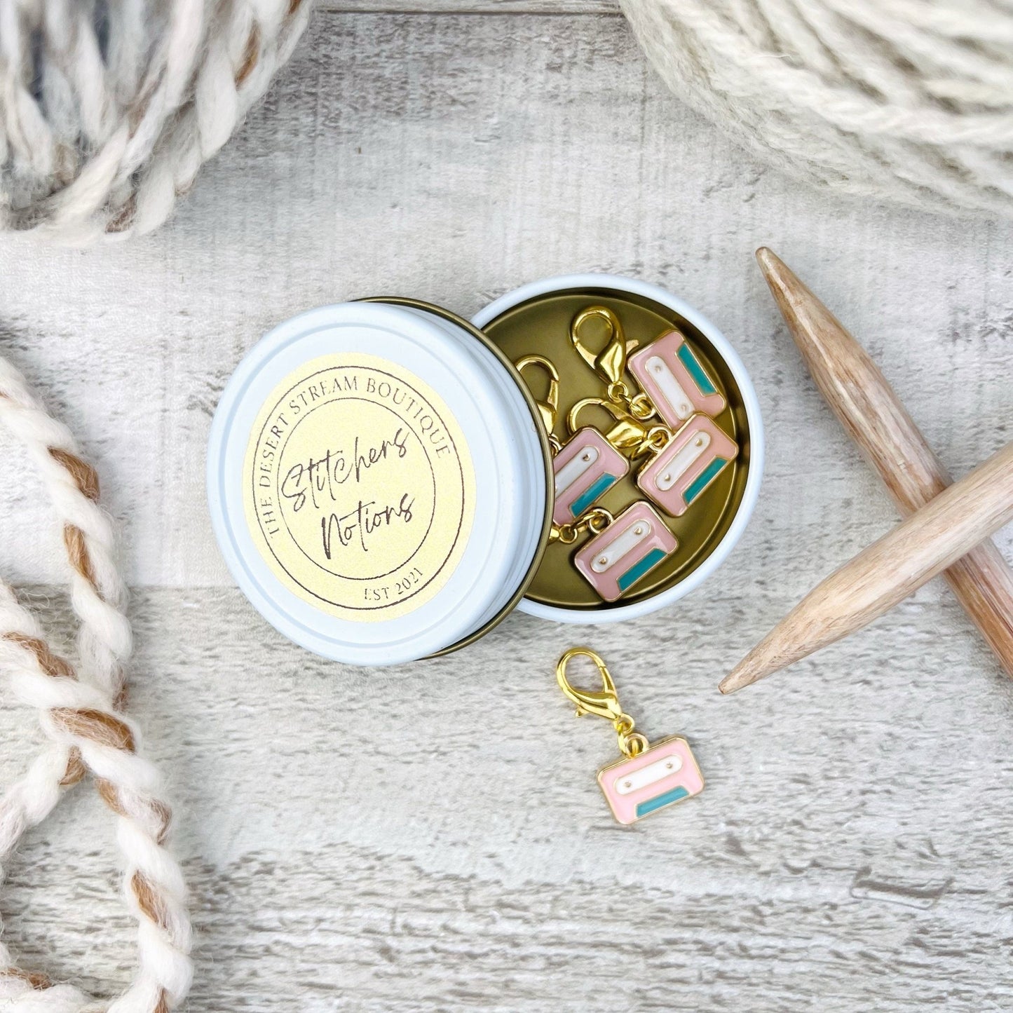 Cassette Tape 90's Stitch Markers Set - Knitting and Crochet - The Desert Stream Stitch