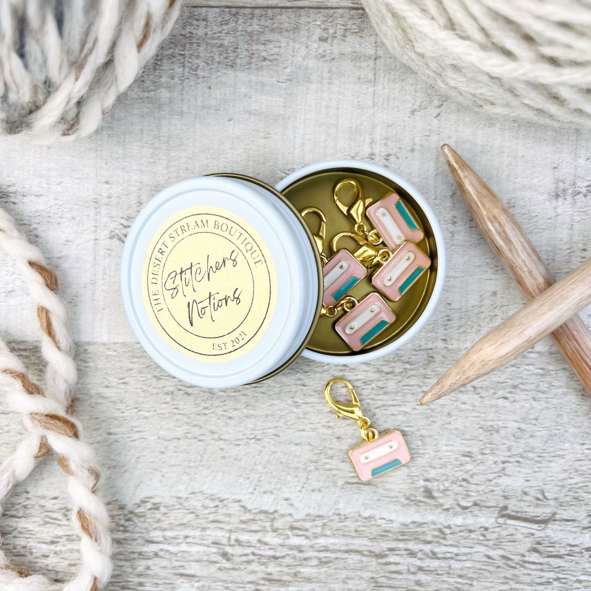 Cassette Tape 90's Stitch Markers Set - Knitting and Crochet - The Desert Stream Stitch