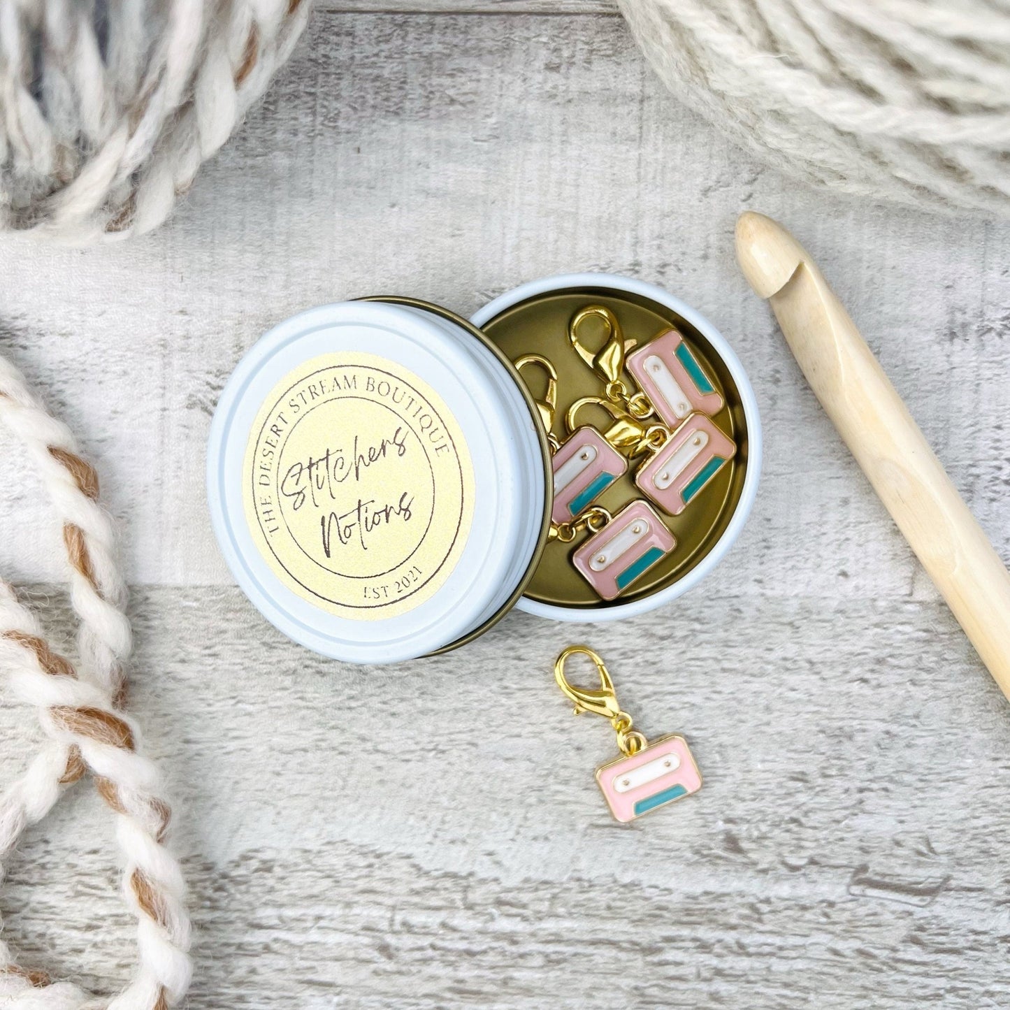 Cassette Tape 90's Stitch Markers Set - Knitting and Crochet - The Desert Stream Stitch