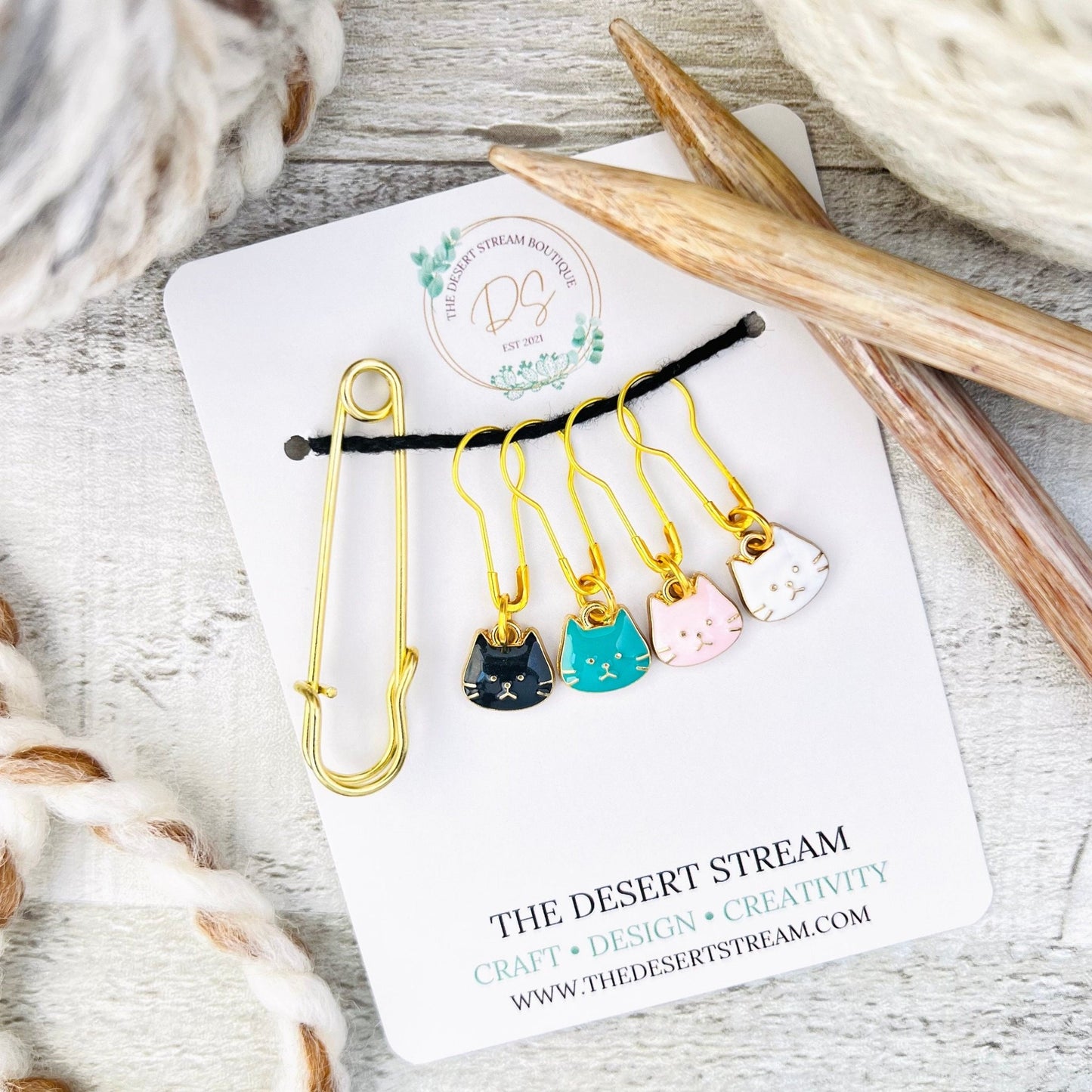 Cat Faces Stitch Markers Set - Knitting and Crochet - The Desert Stream Stitch