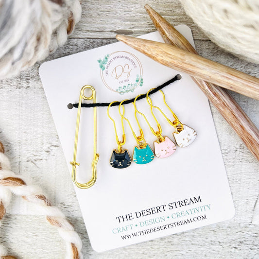 Cat Faces Stitch Markers Set - Knitting and Crochet - The Desert Stream Stitch