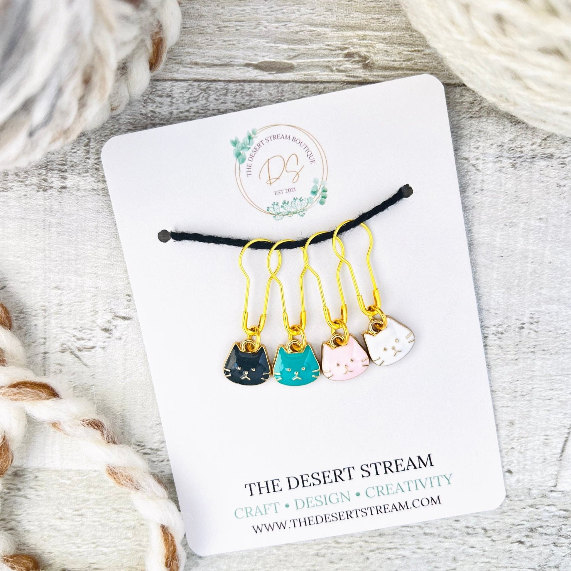 Cat Faces Stitch Markers Set - Knitting and Crochet - The Desert Stream Stitch