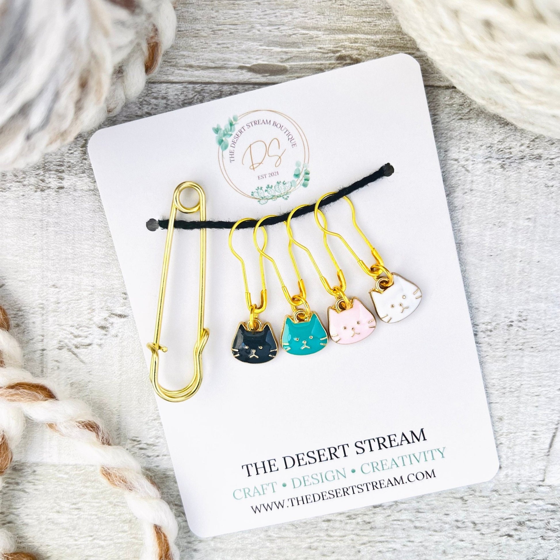 Cat Faces Stitch Markers Set - Knitting and Crochet - The Desert Stream Stitch