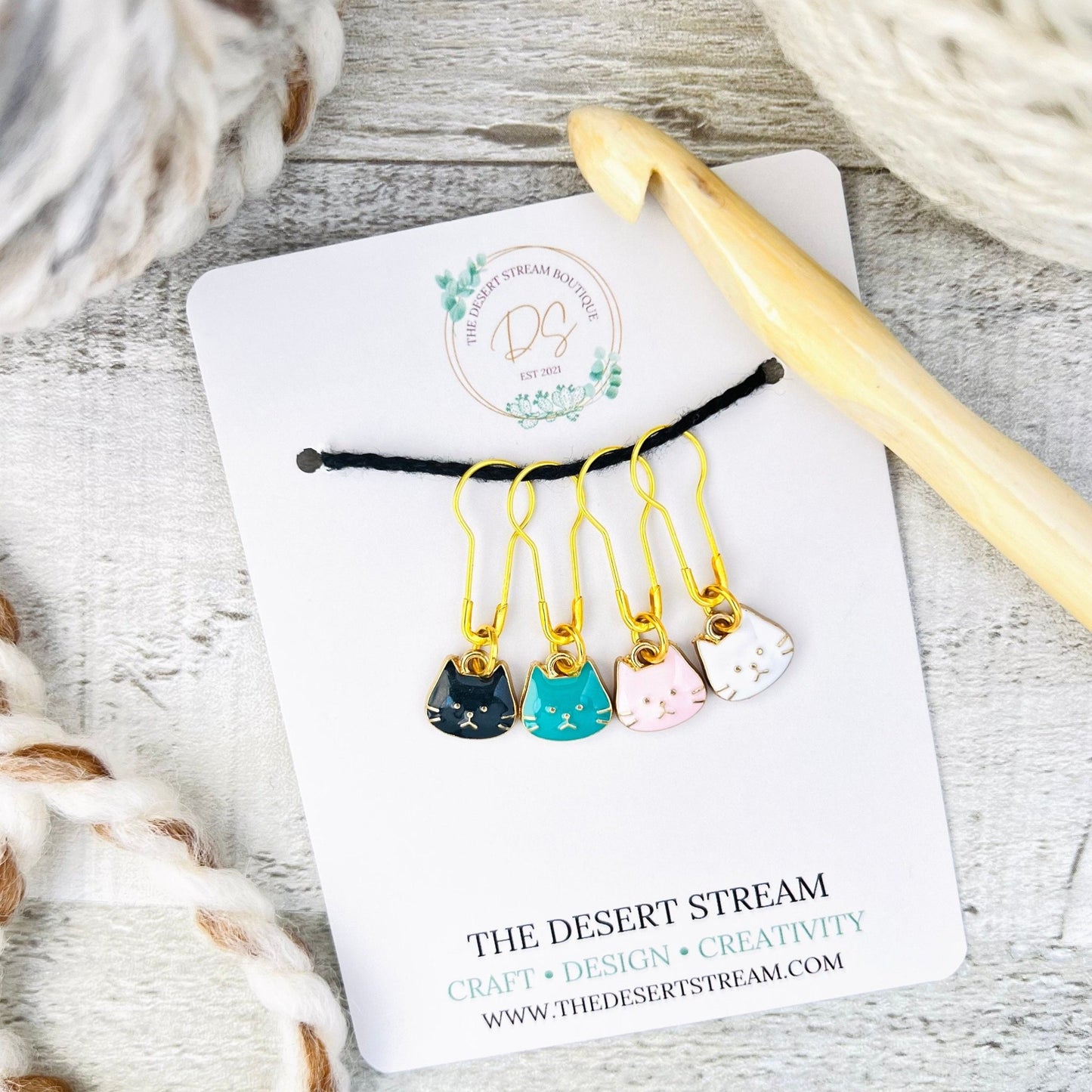 Cat Faces Stitch Markers Set - Knitting and Crochet - The Desert Stream Stitch