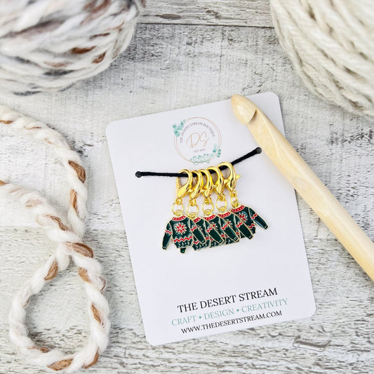Christmas Sweater Stitch Markers Set - Knitting and Crochet - The Desert Stream Stitch