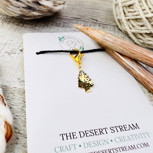 Christmas Tree Stitch Marker - Knitting and Crochet - Luxe Limited Collectors Edition - 14K Gold - The Desert Stream Stitch